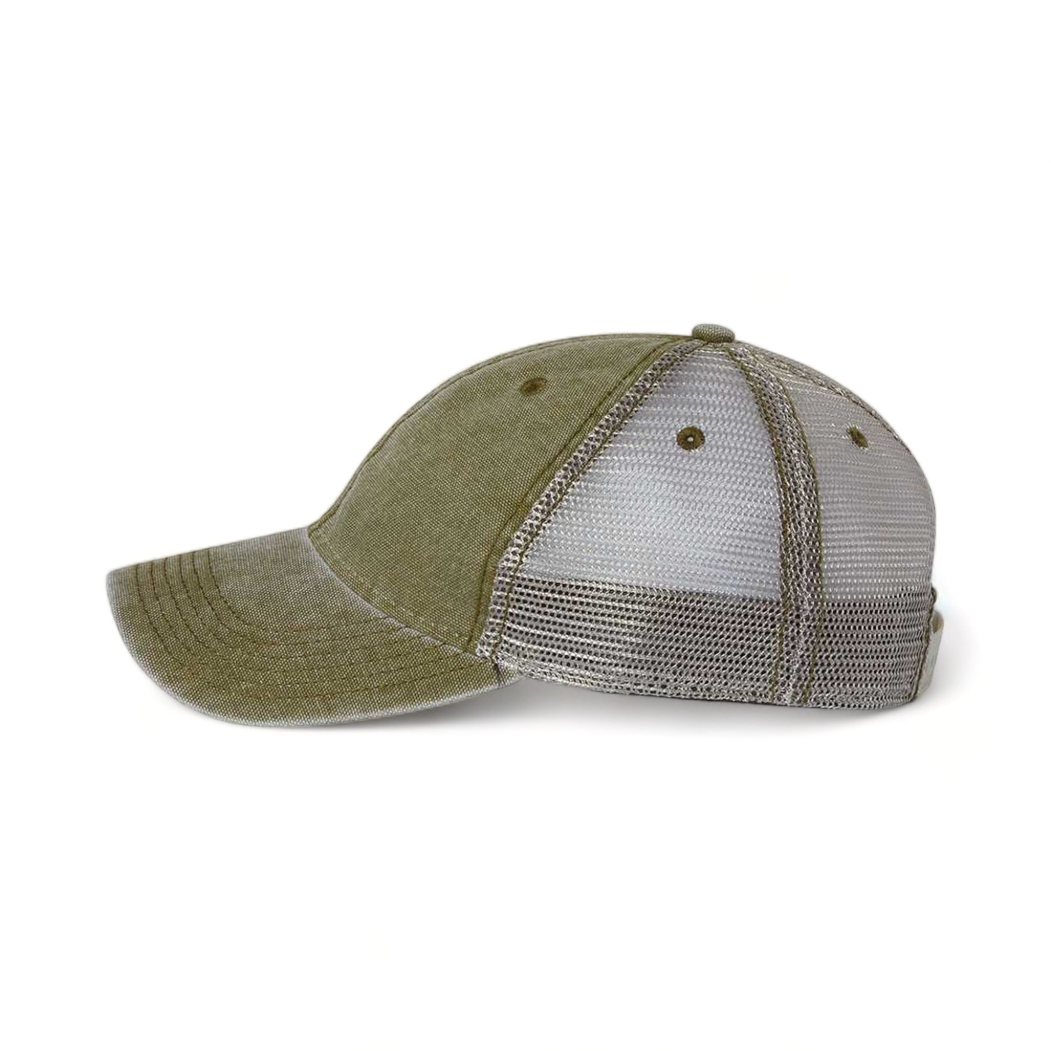 Side view of LEGACY DTA custom hat in olive and grey