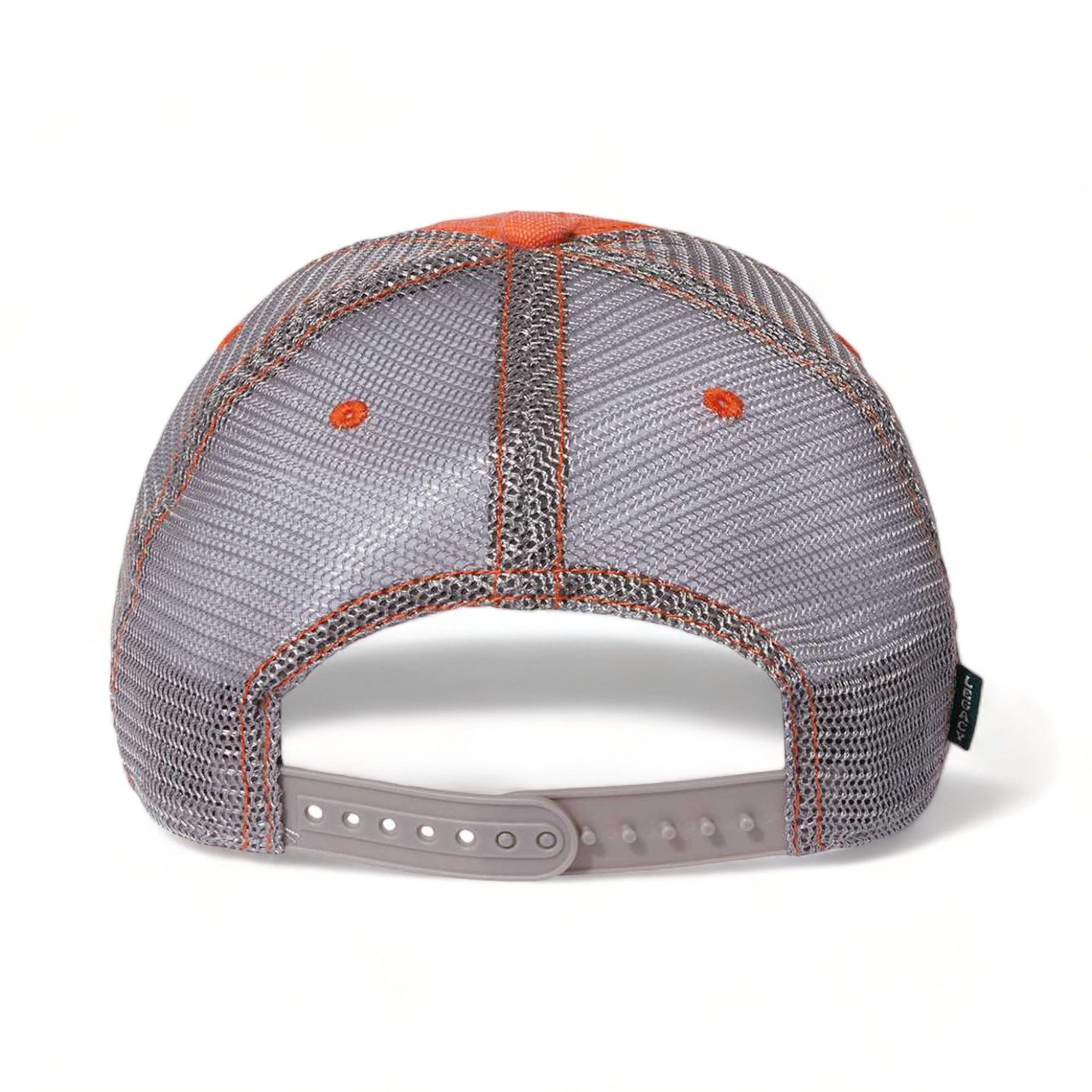 Back view of LEGACY DTA custom hat in orange and grey