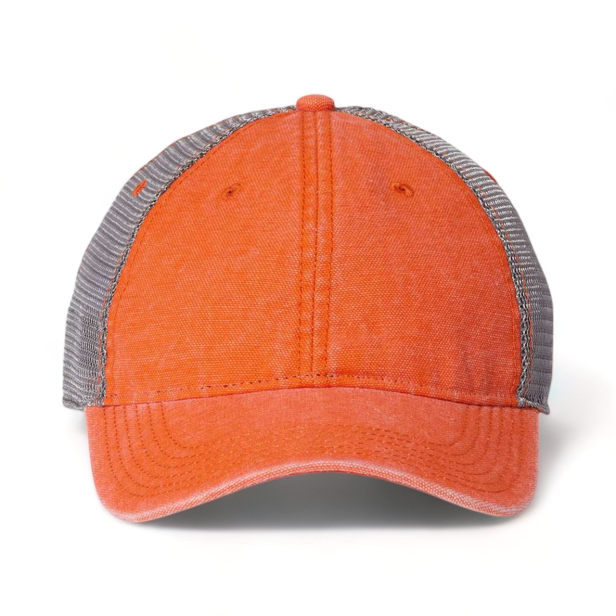 Front view of LEGACY DTA custom hat in orange and grey