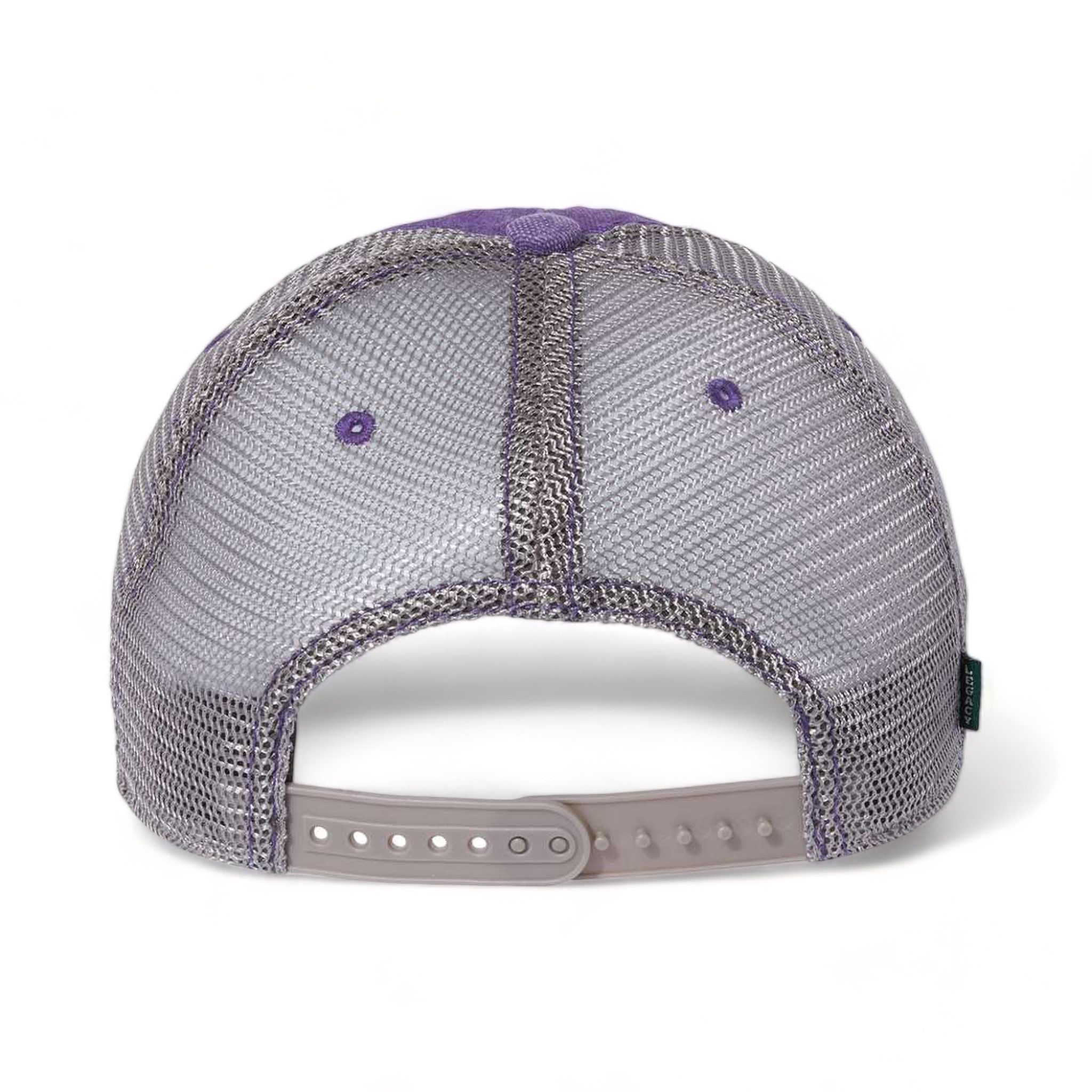 Back view of LEGACY DTA custom hat in purple and grey