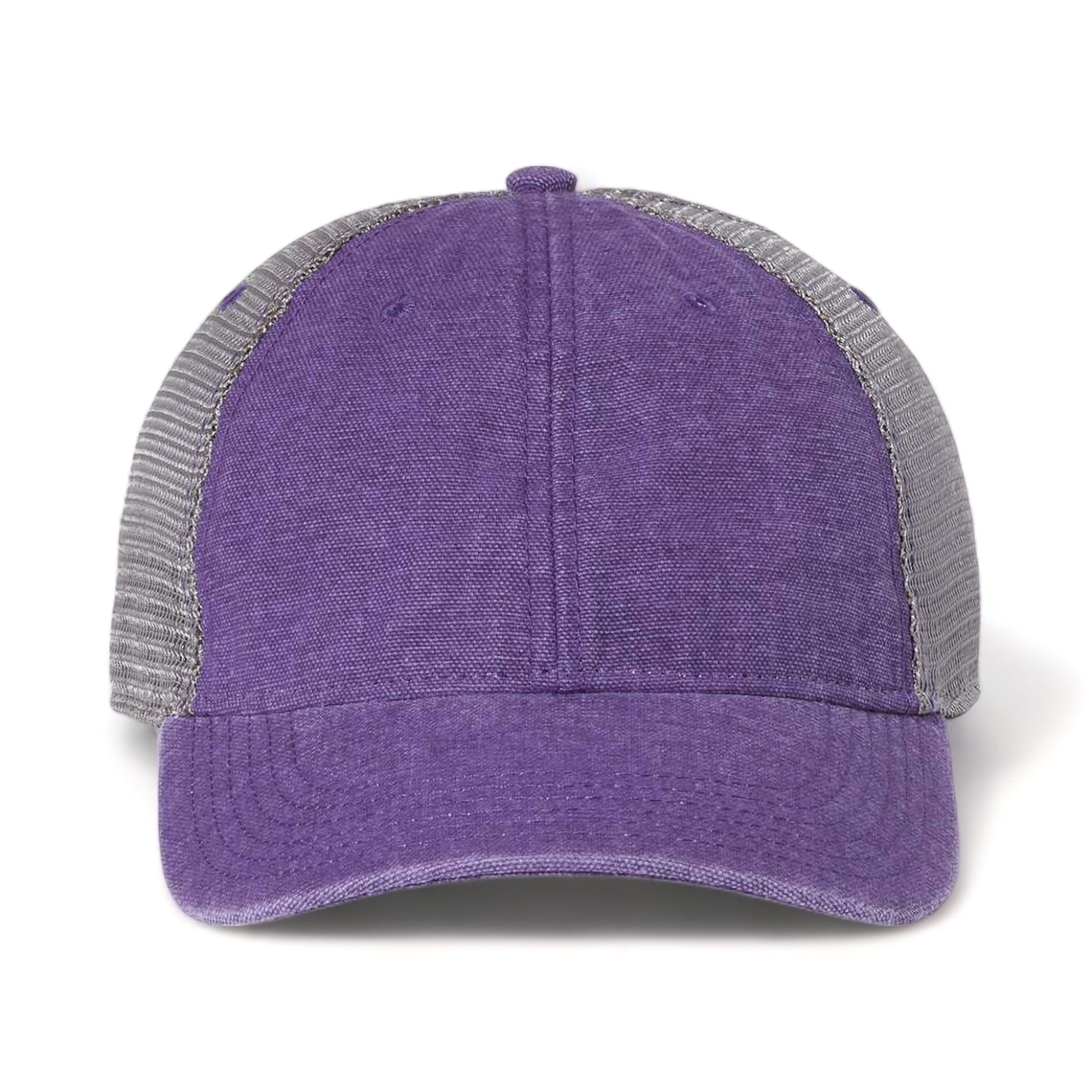 Front view of LEGACY DTA custom hat in purple and grey