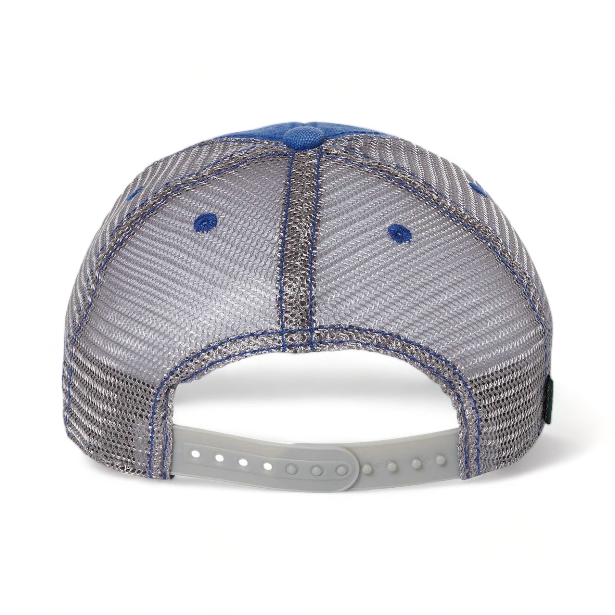Back view of LEGACY DTA custom hat in royal and grey