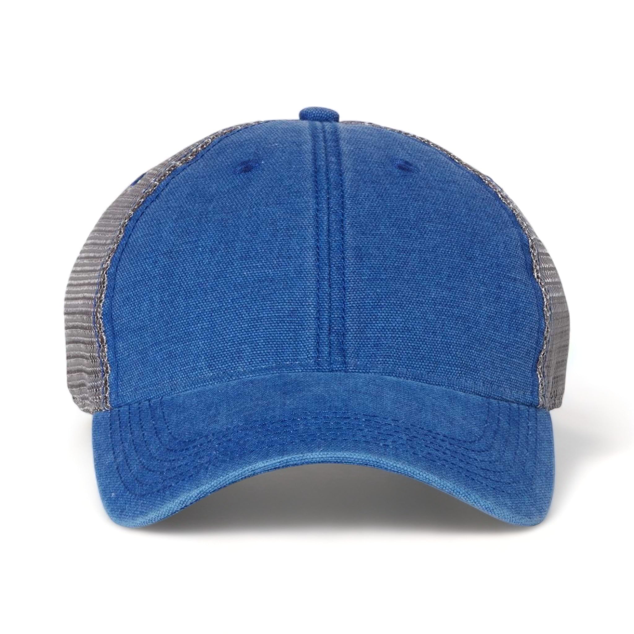Front view of LEGACY DTA custom hat in royal and grey