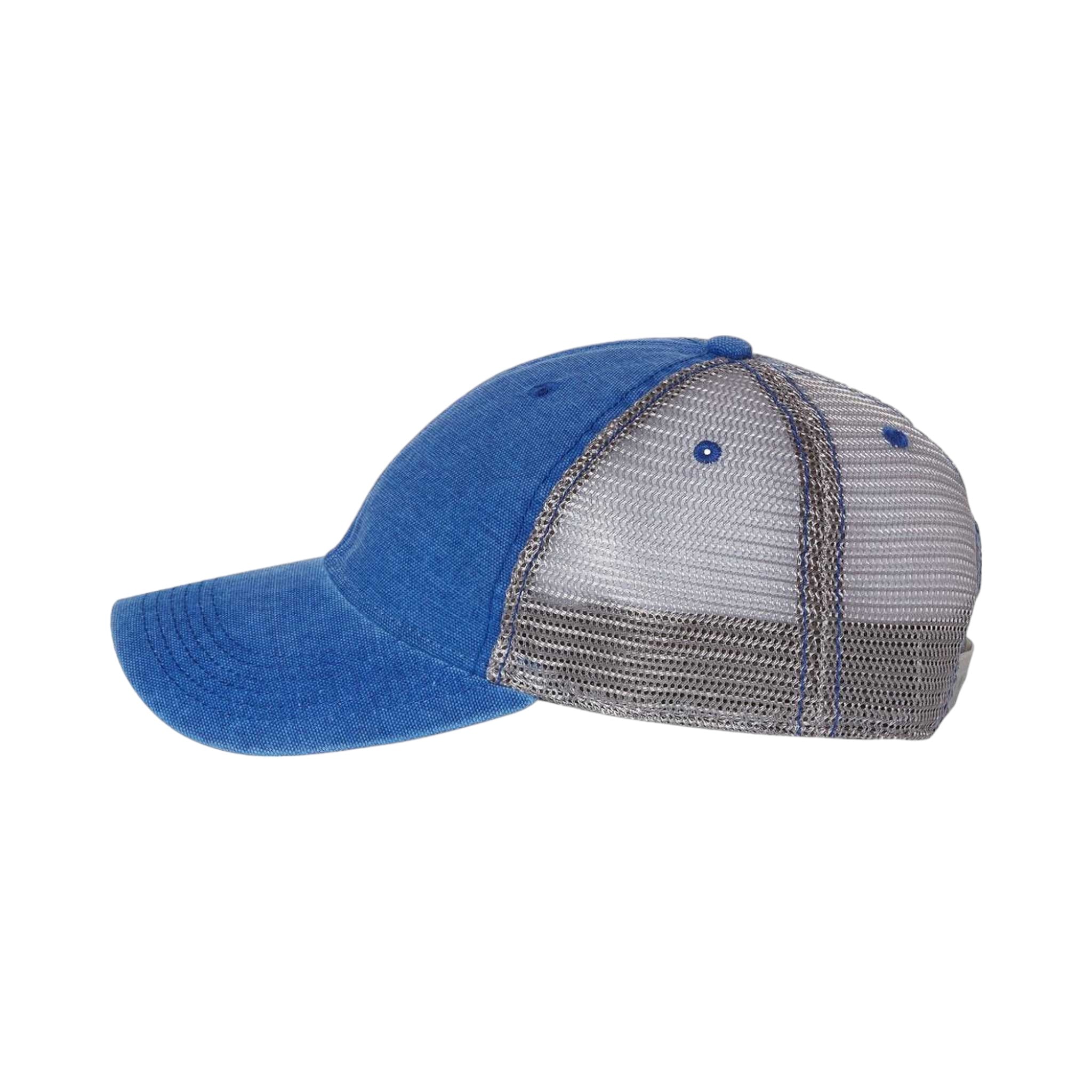 Side view of LEGACY DTA custom hat in royal and grey