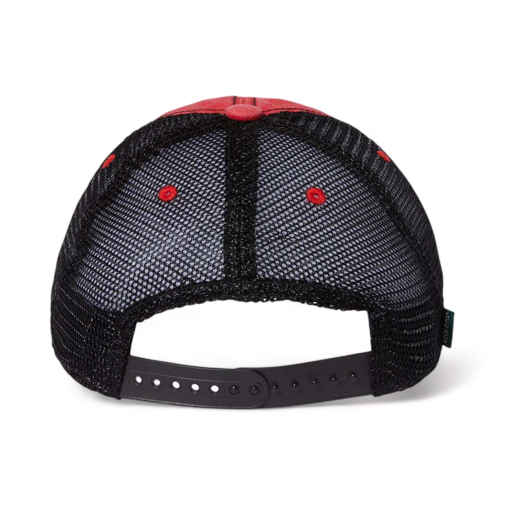 Back view of LEGACY DTA custom hat in scarlet red and black