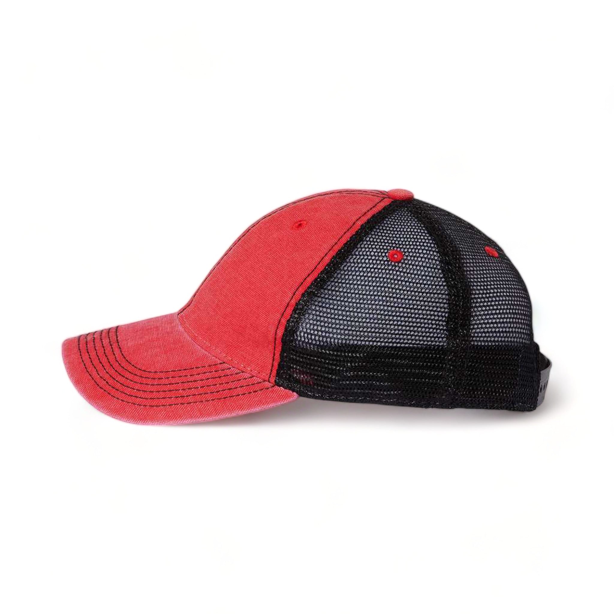 Side view of LEGACY DTA custom hat in scarlet red and black