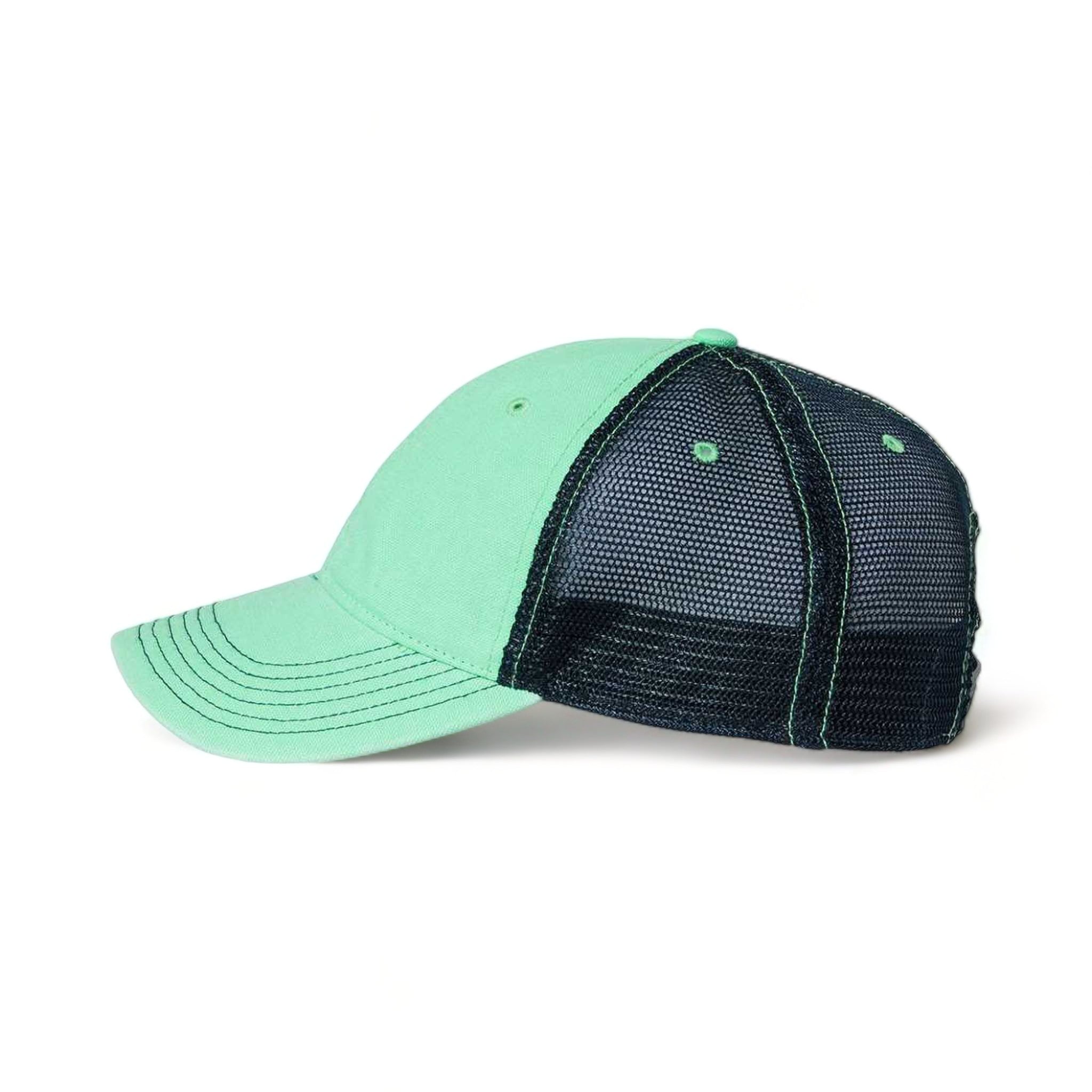 Side view of LEGACY DTA custom hat in spearmint and navy