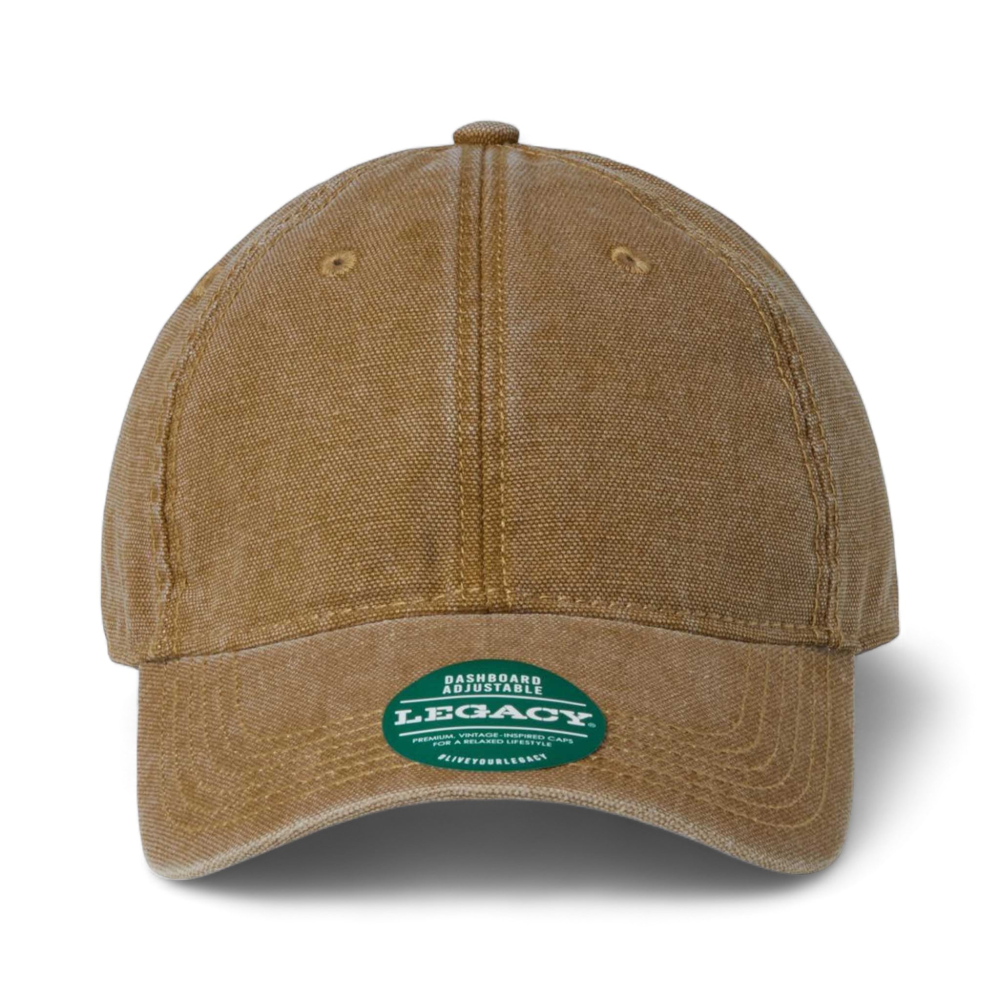 Front view of LEGACY DTAST custom hat in camel