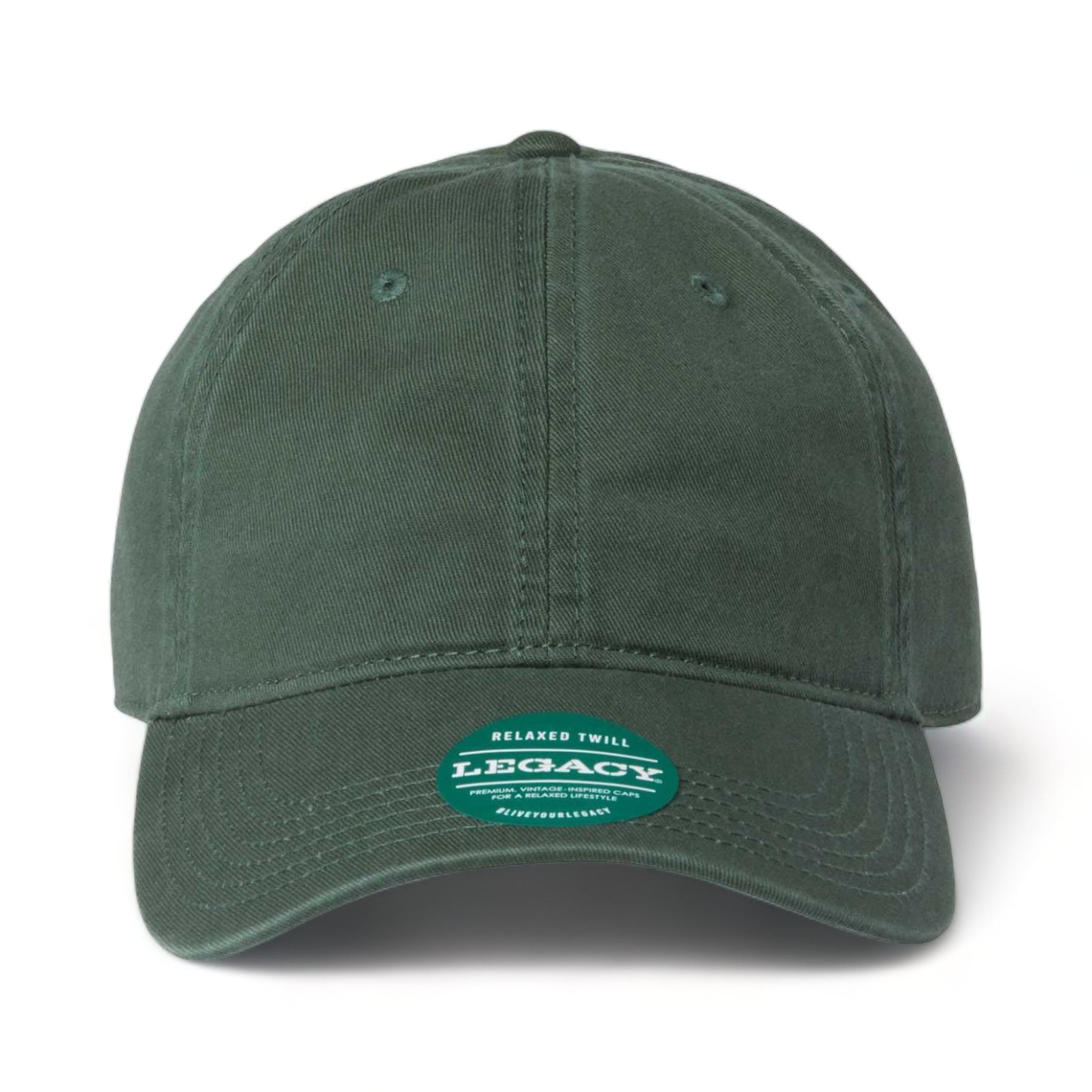 Front view of LEGACY EZA custom hat in dark green