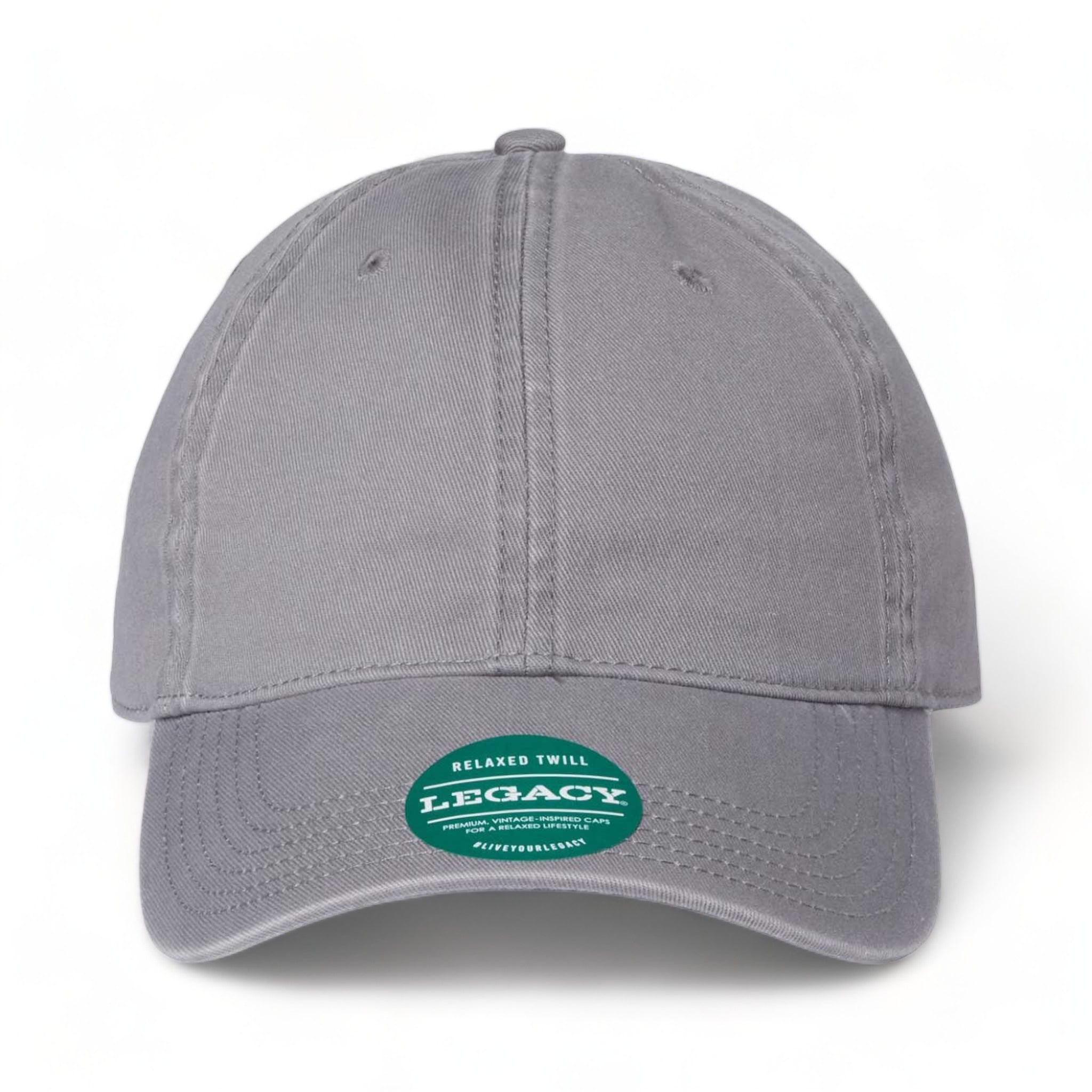 Front view of LEGACY EZA custom hat in grey