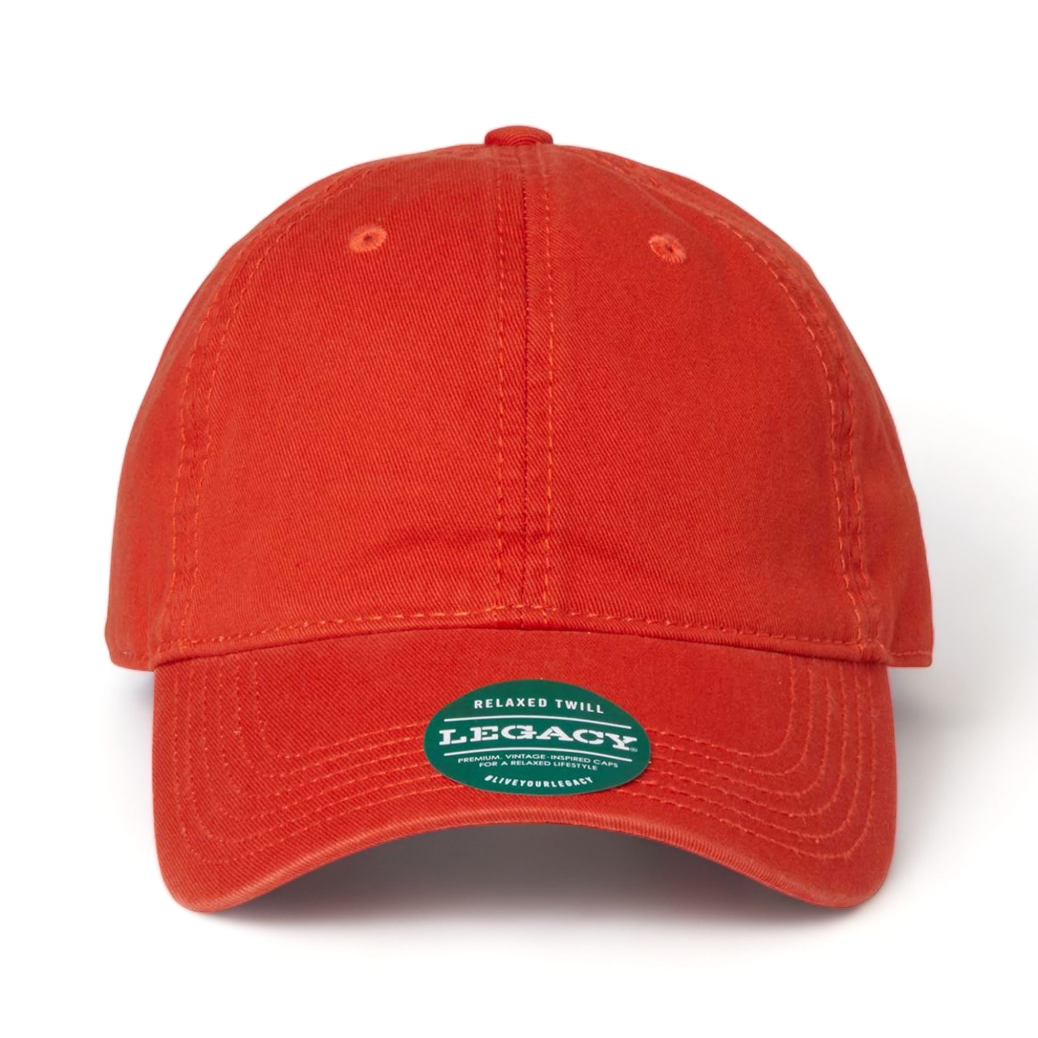 Front view of LEGACY EZA custom hat in mandarin orange