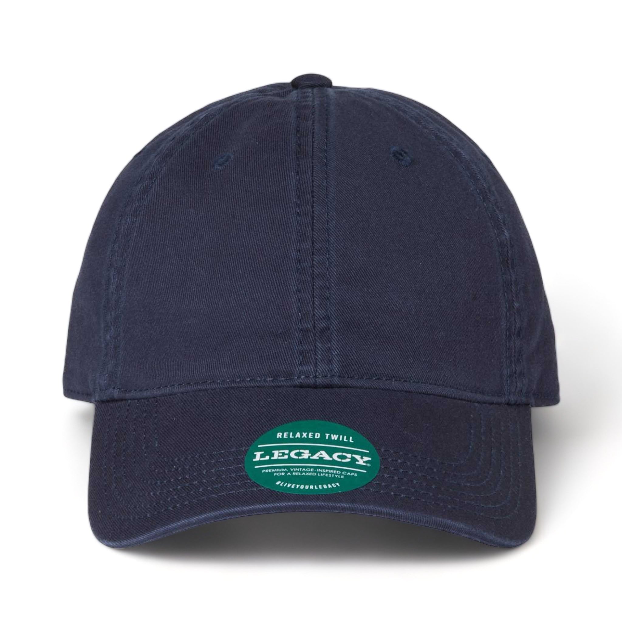 Front view of LEGACY EZA custom hat in navy