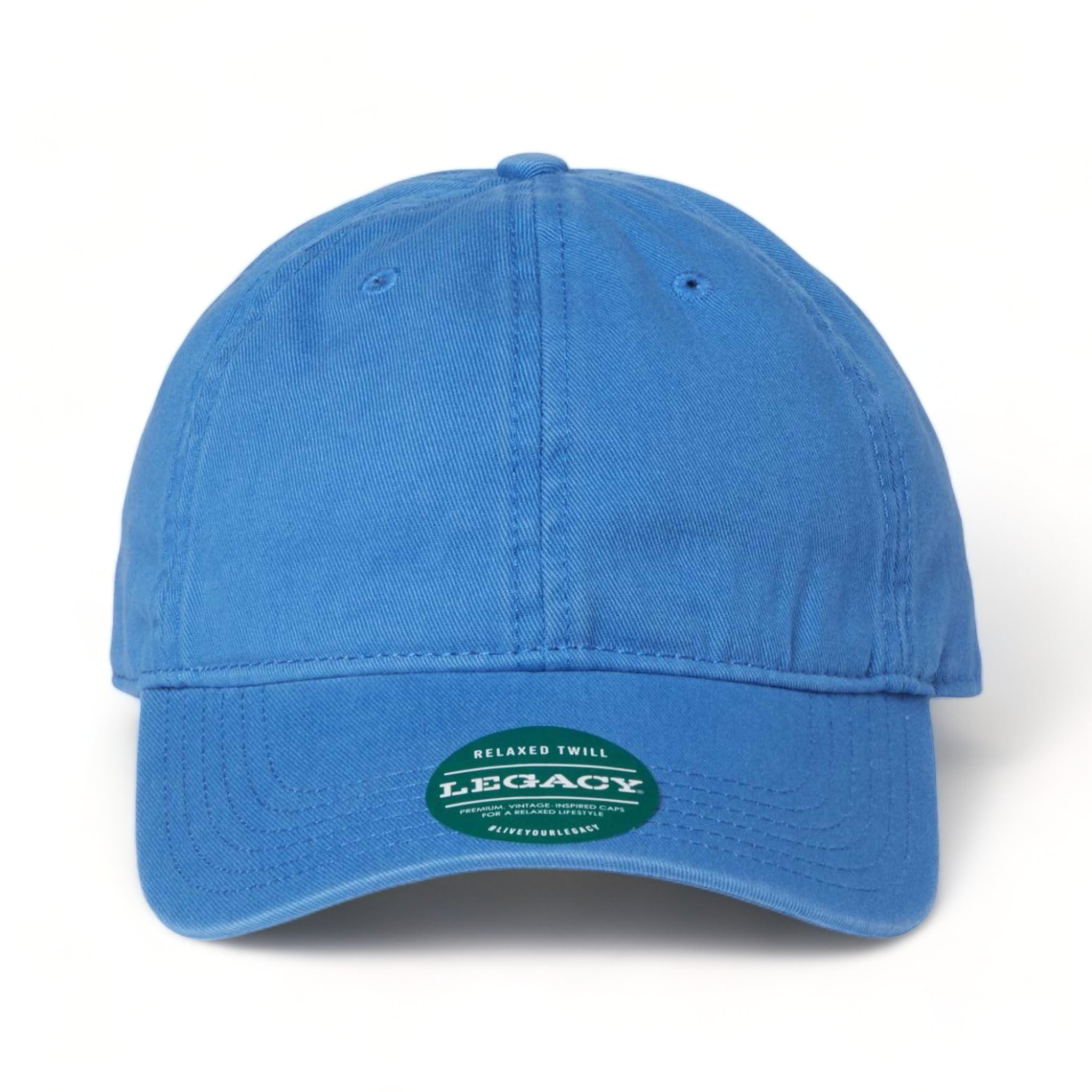 Front view of LEGACY EZA custom hat in pacific blue