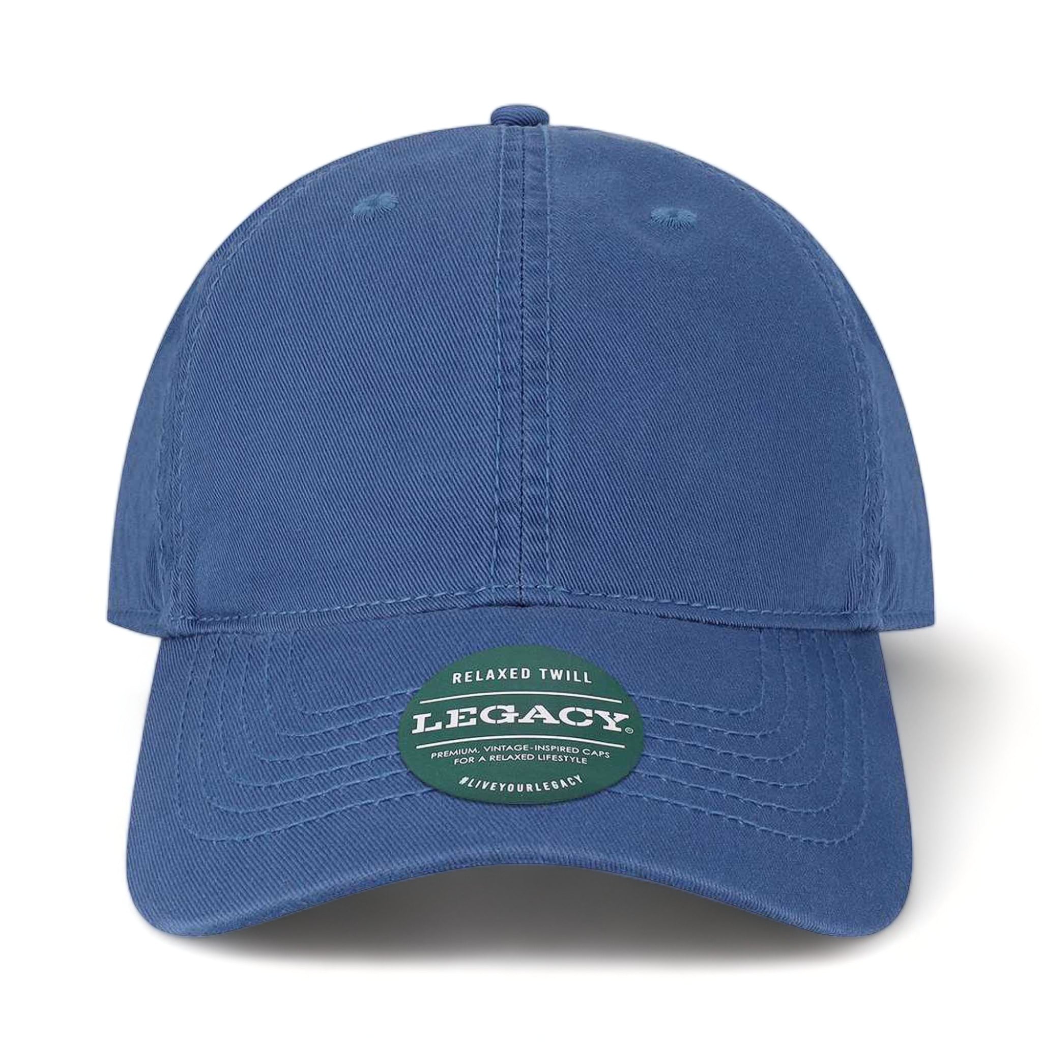 Front view of LEGACY EZA custom hat in royal