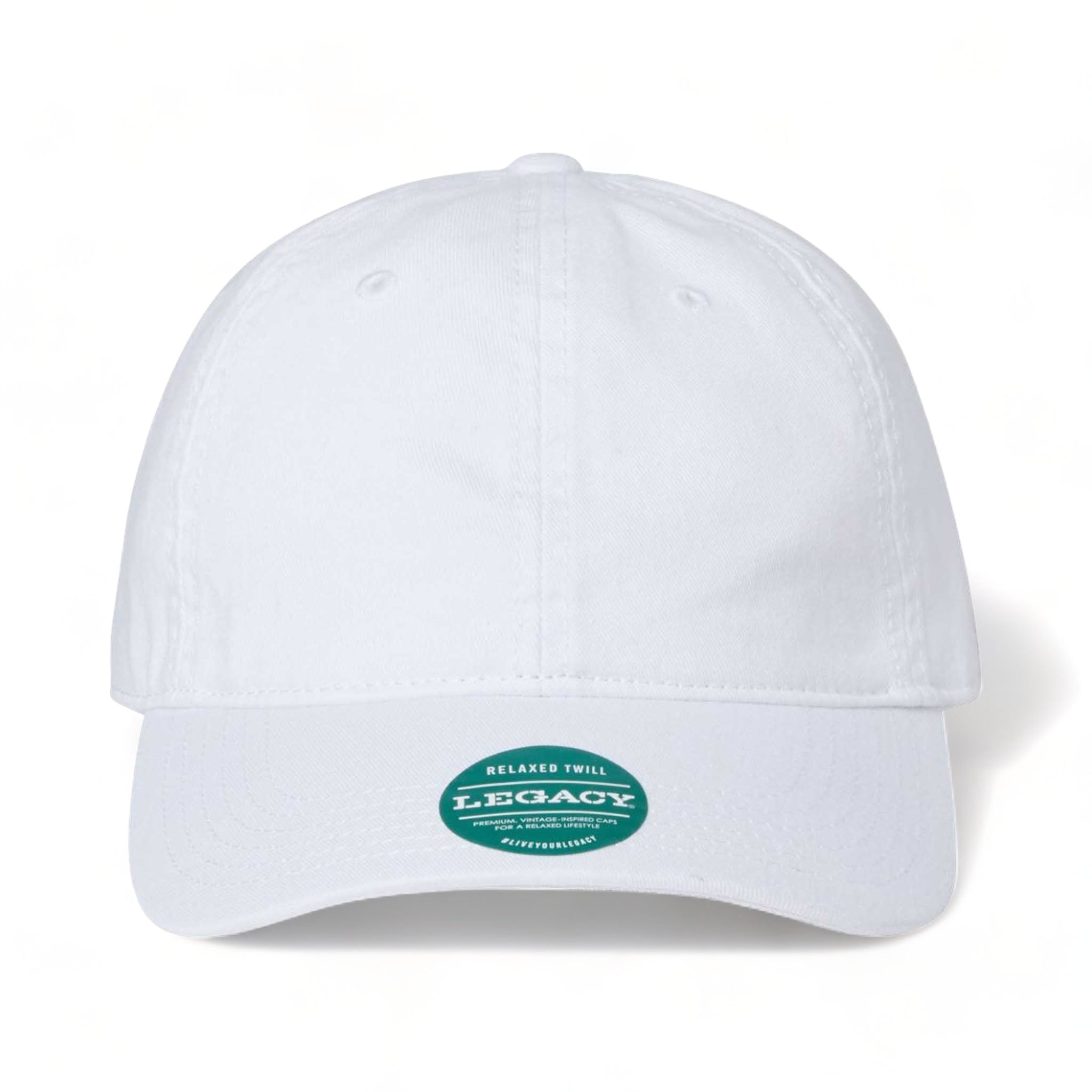 Front view of LEGACY EZA custom hat in white