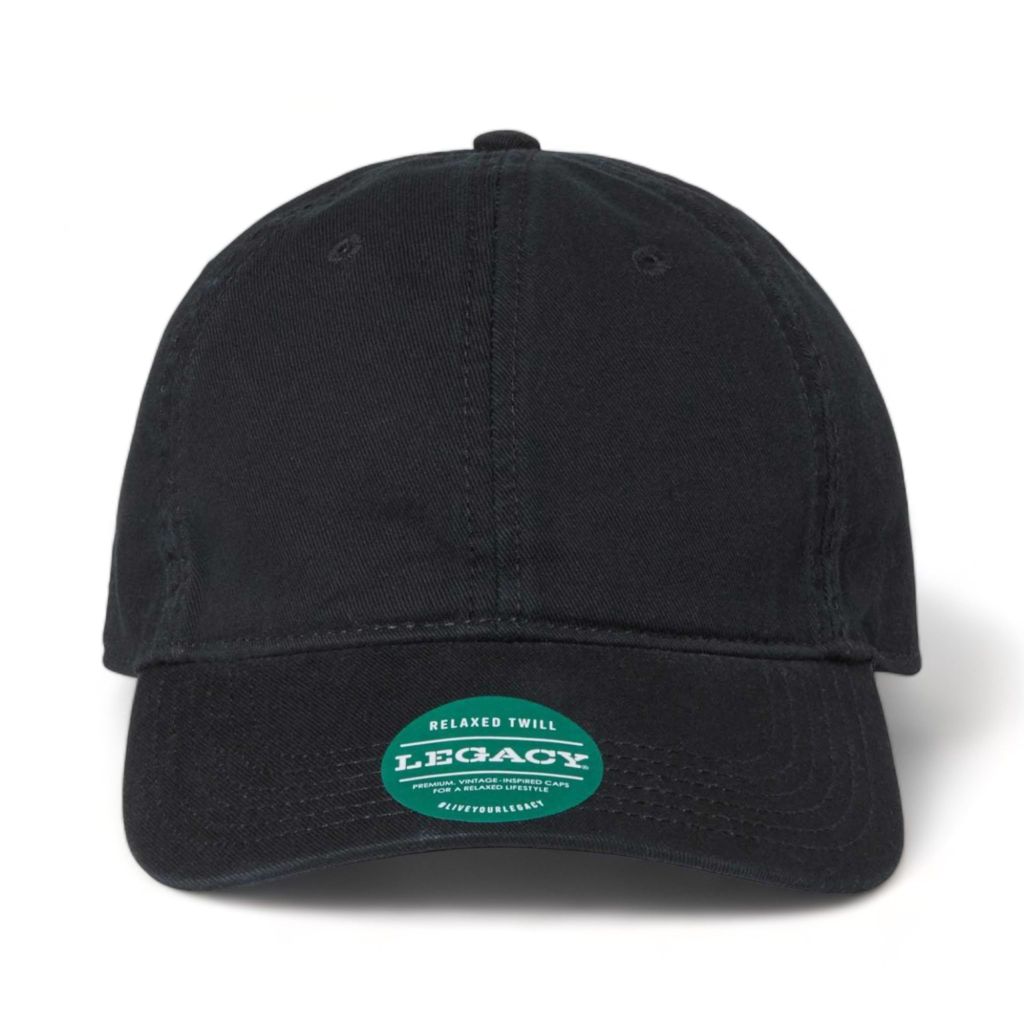 Front view of LEGACY EZA custom hat in black