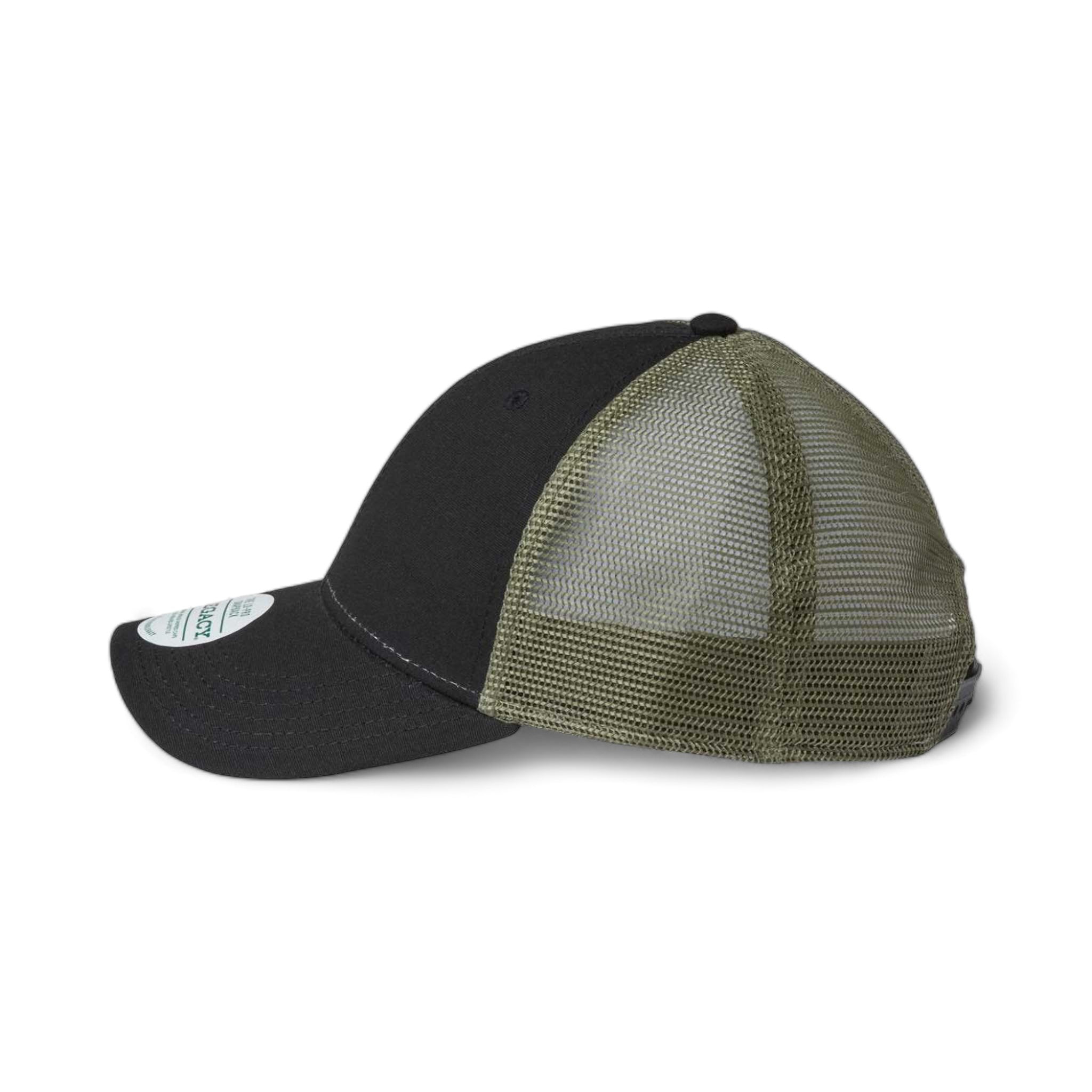 Side view of LEGACY LPS custom hat in black and light olive