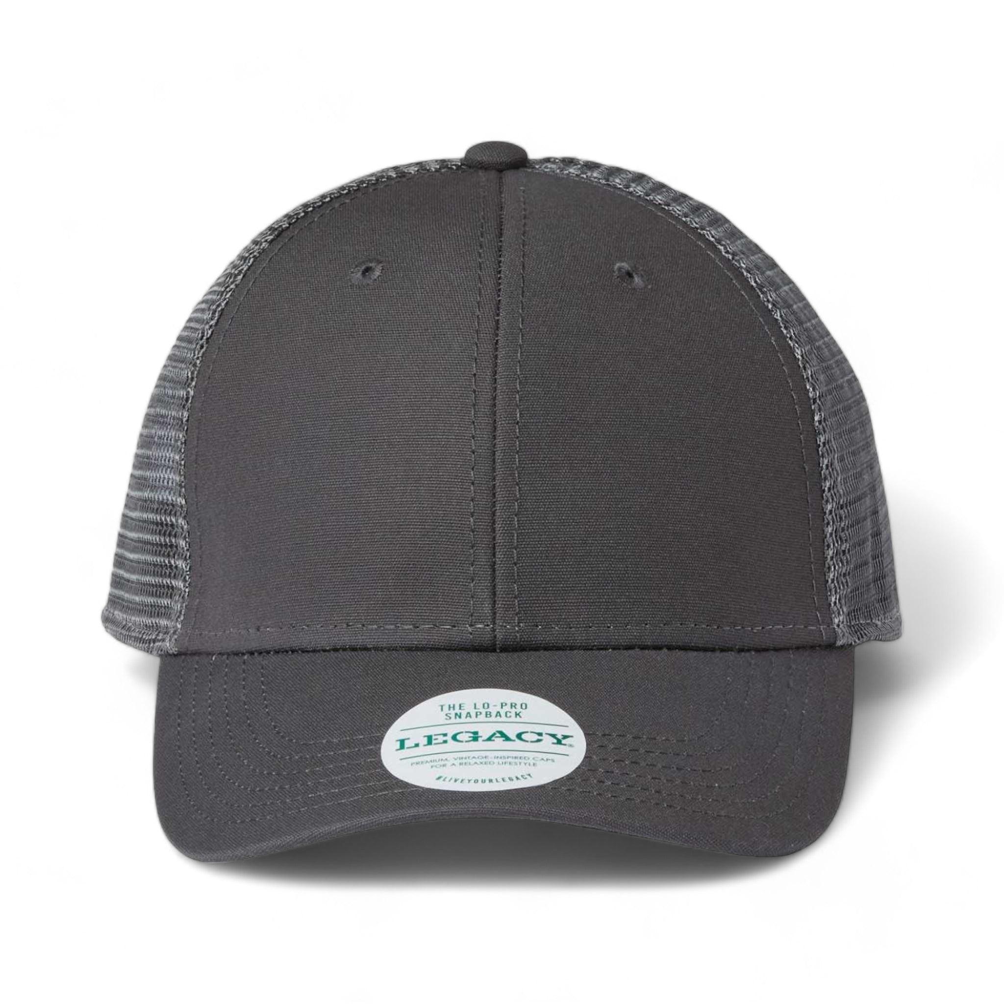 Front view of LEGACY LPS custom hat in dark grey and dark grey