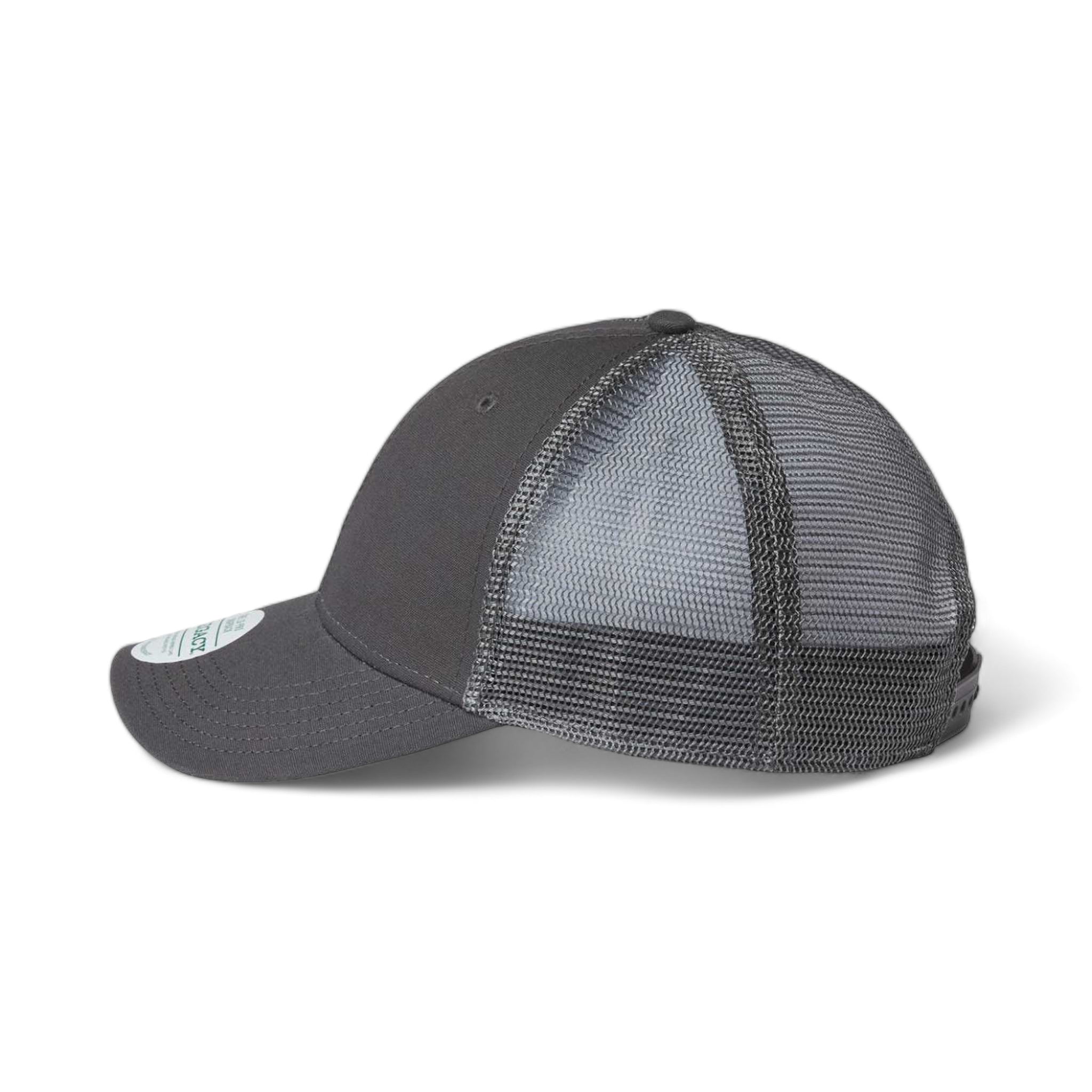 Side view of LEGACY LPS custom hat in dark grey and dark grey