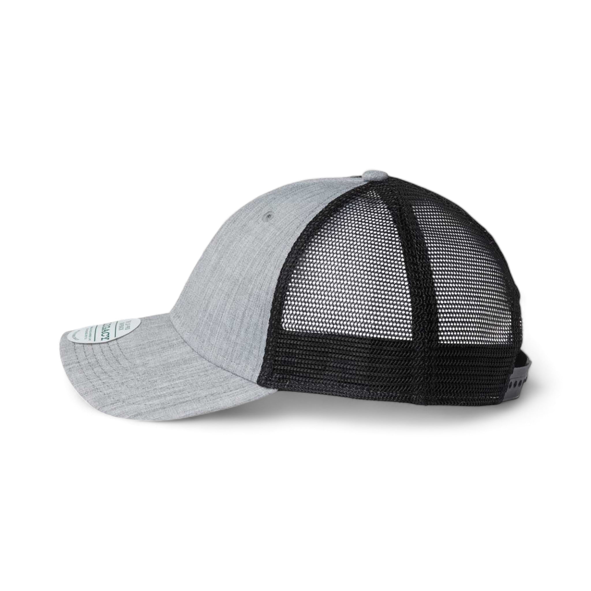 Side view of LEGACY LPS custom hat in heather grey and black
