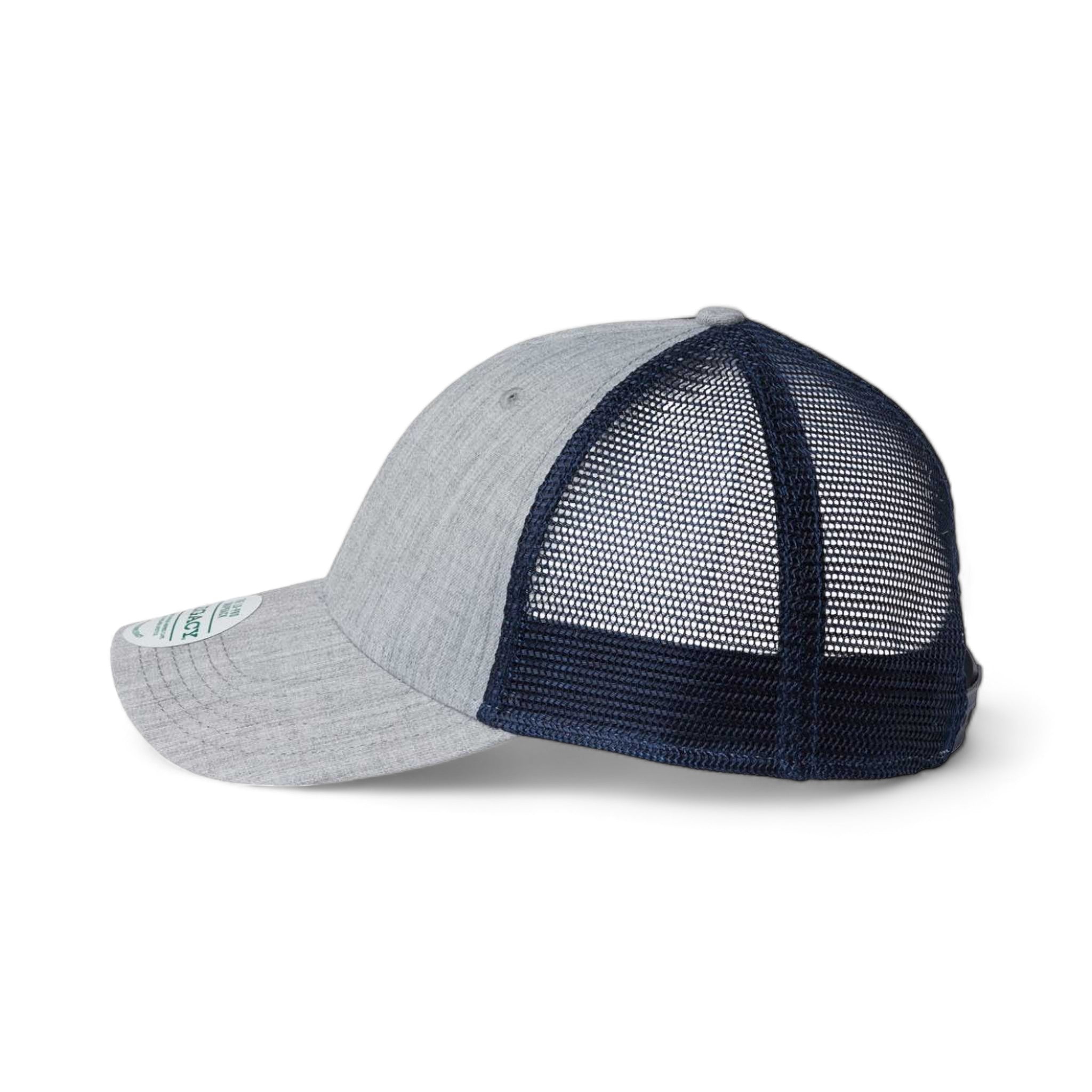 Side view of LEGACY LPS custom hat in heather grey and navy