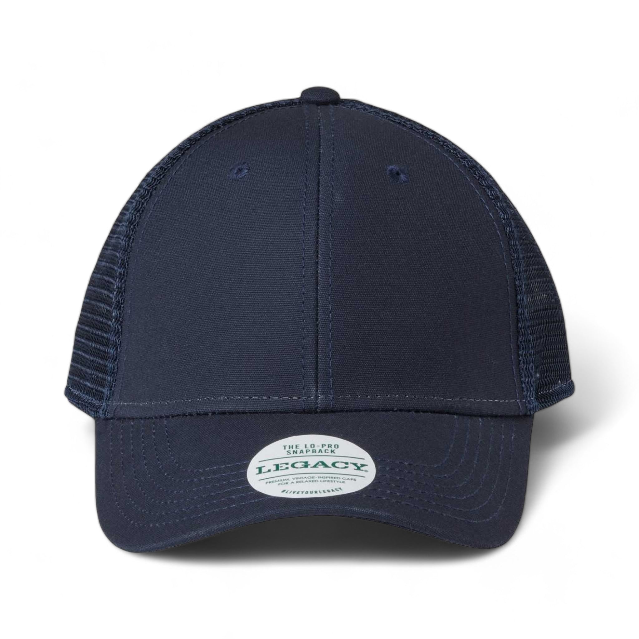Front view of LEGACY LPS custom hat in navy and navy