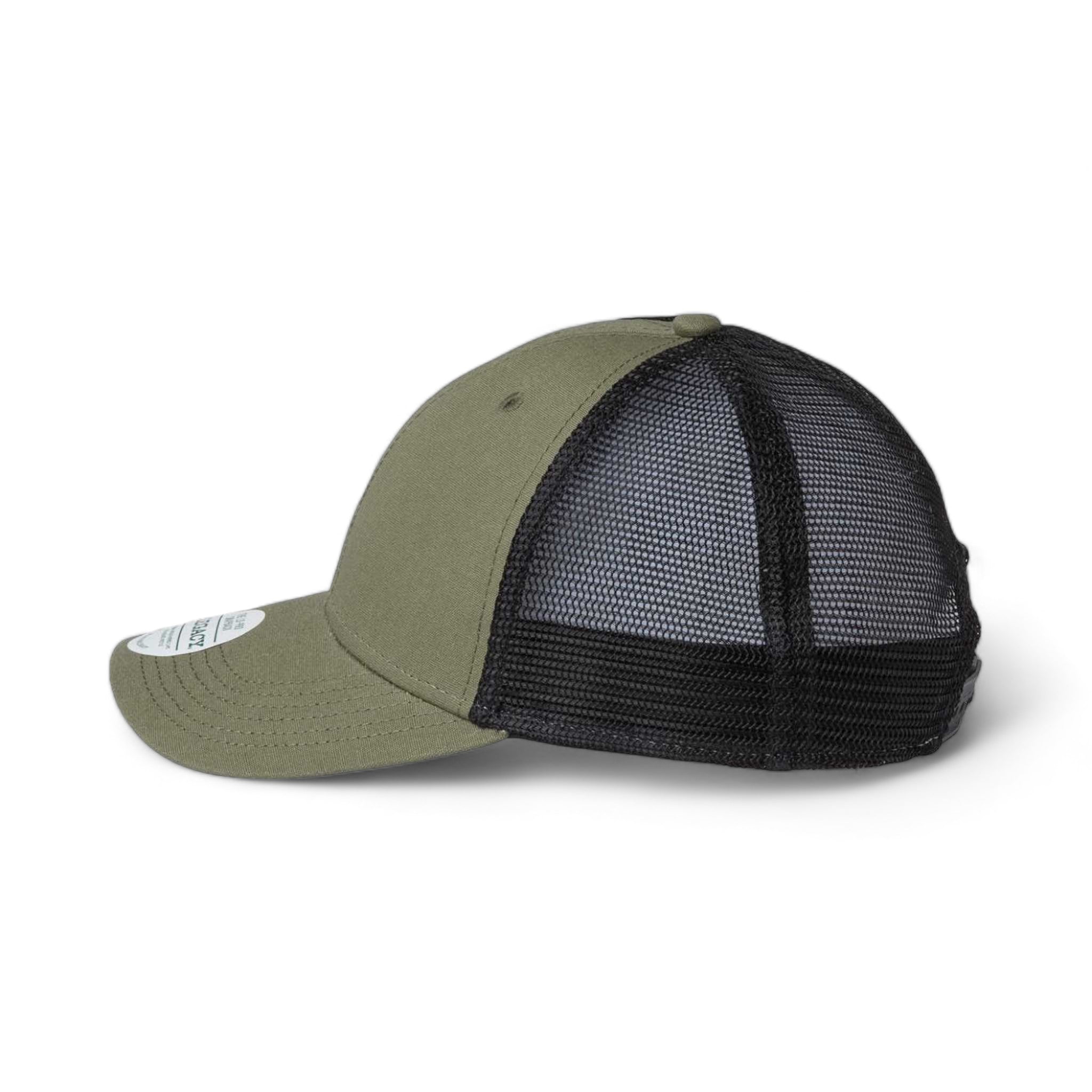 Side view of LEGACY LPS custom hat in olive and black
