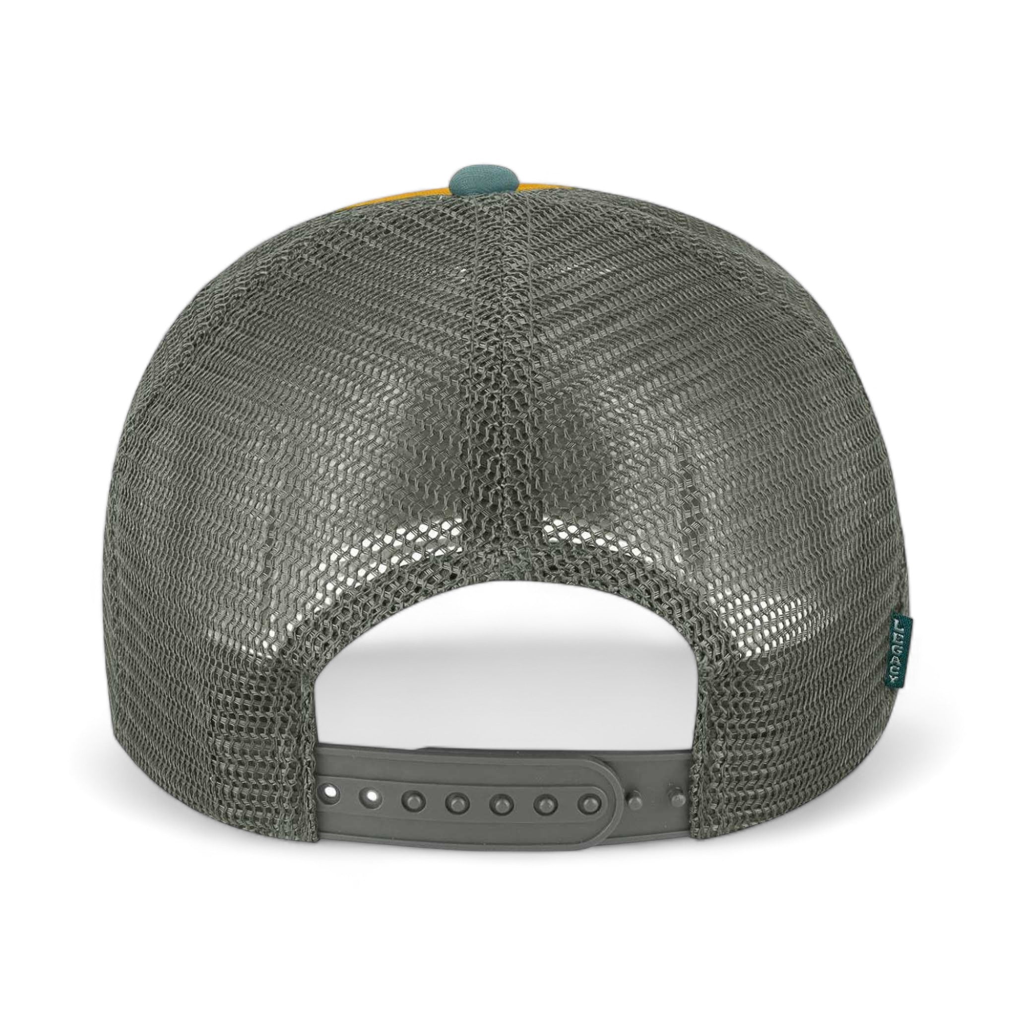 Back view of LEGACY LTA custom hat in bronze and pine green