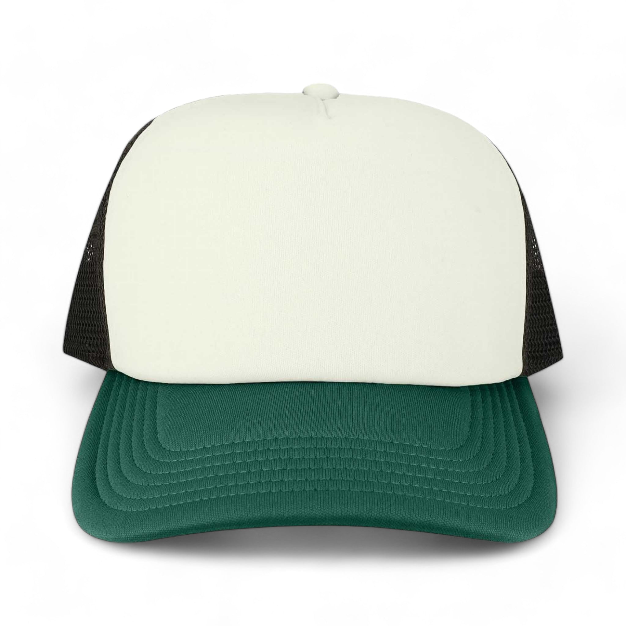 Front view of LEGACY LTA custom hat in cream, green and black