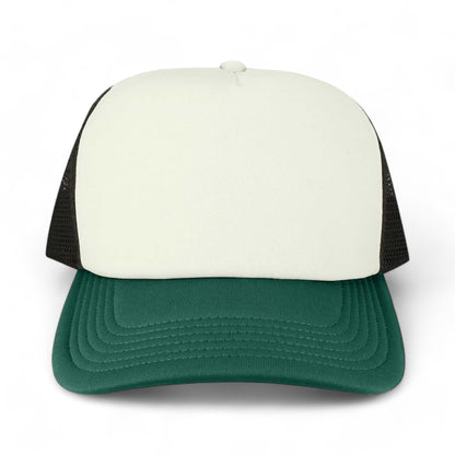 Front view of LEGACY LTA custom hat in cream, green and black