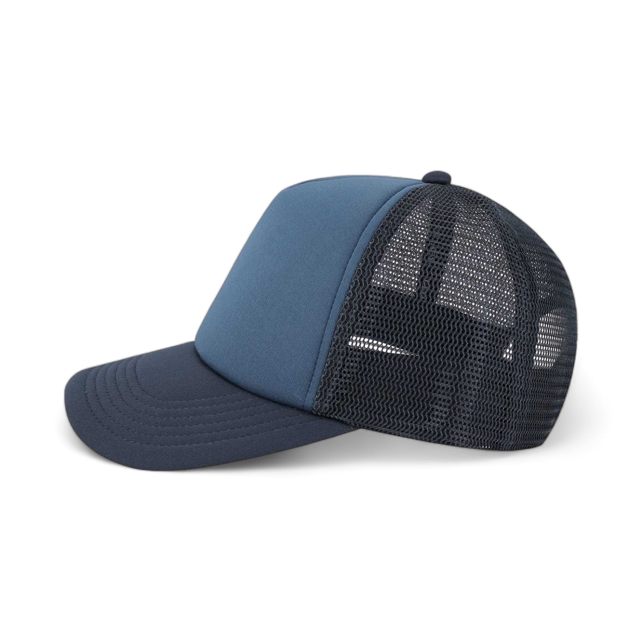 Side view of LEGACY LTA custom hat in dark navy and light navy