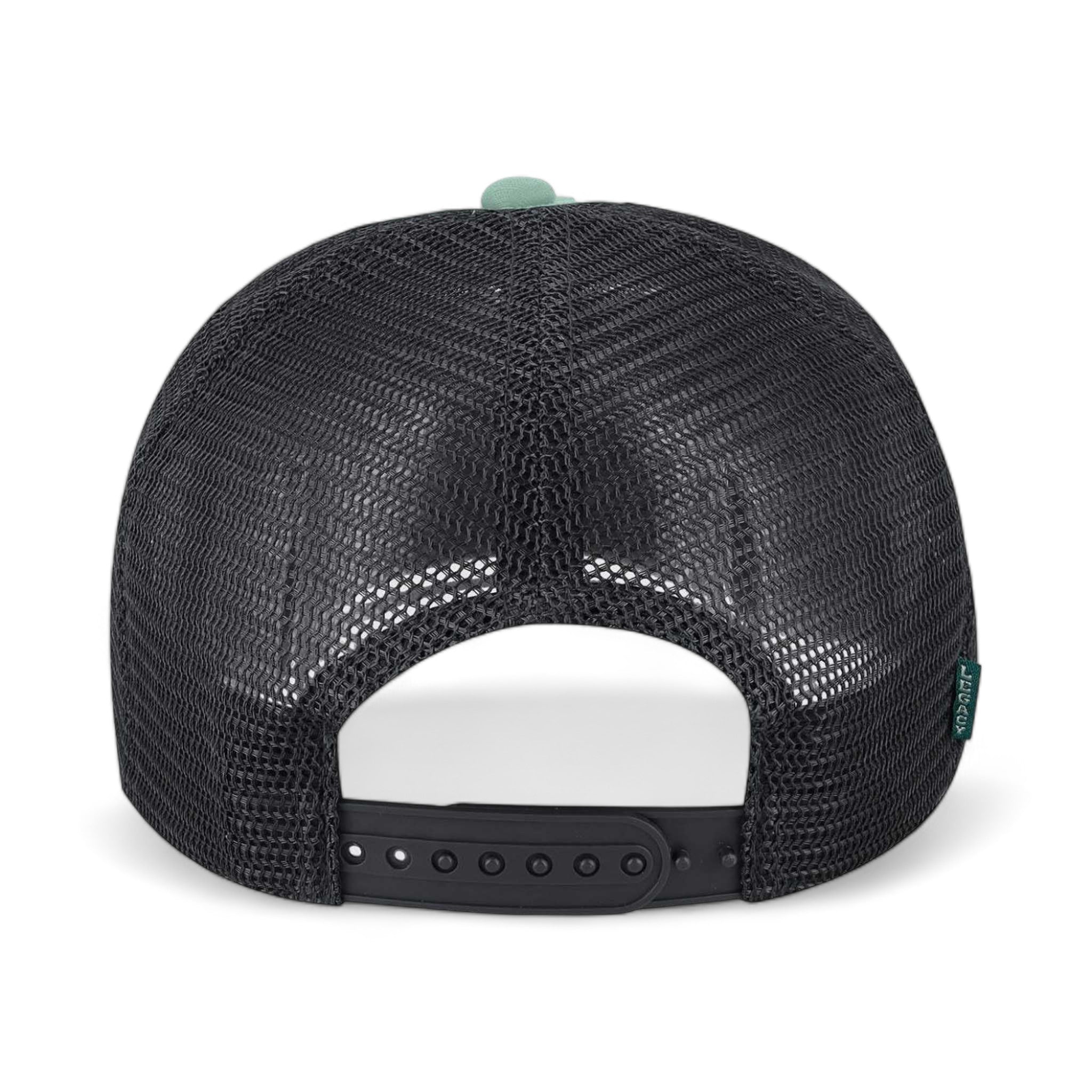 Back view of LEGACY LTA custom hat in light mint, dark mint and black