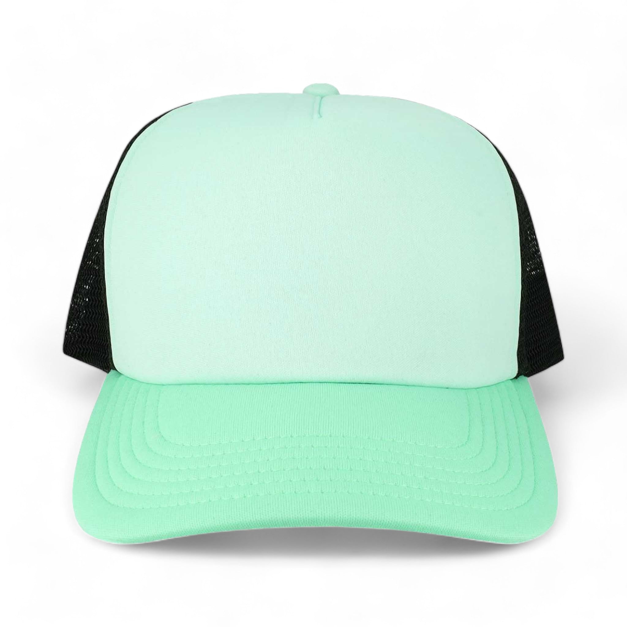 Front view of LEGACY LTA custom hat in light mint, dark mint and black