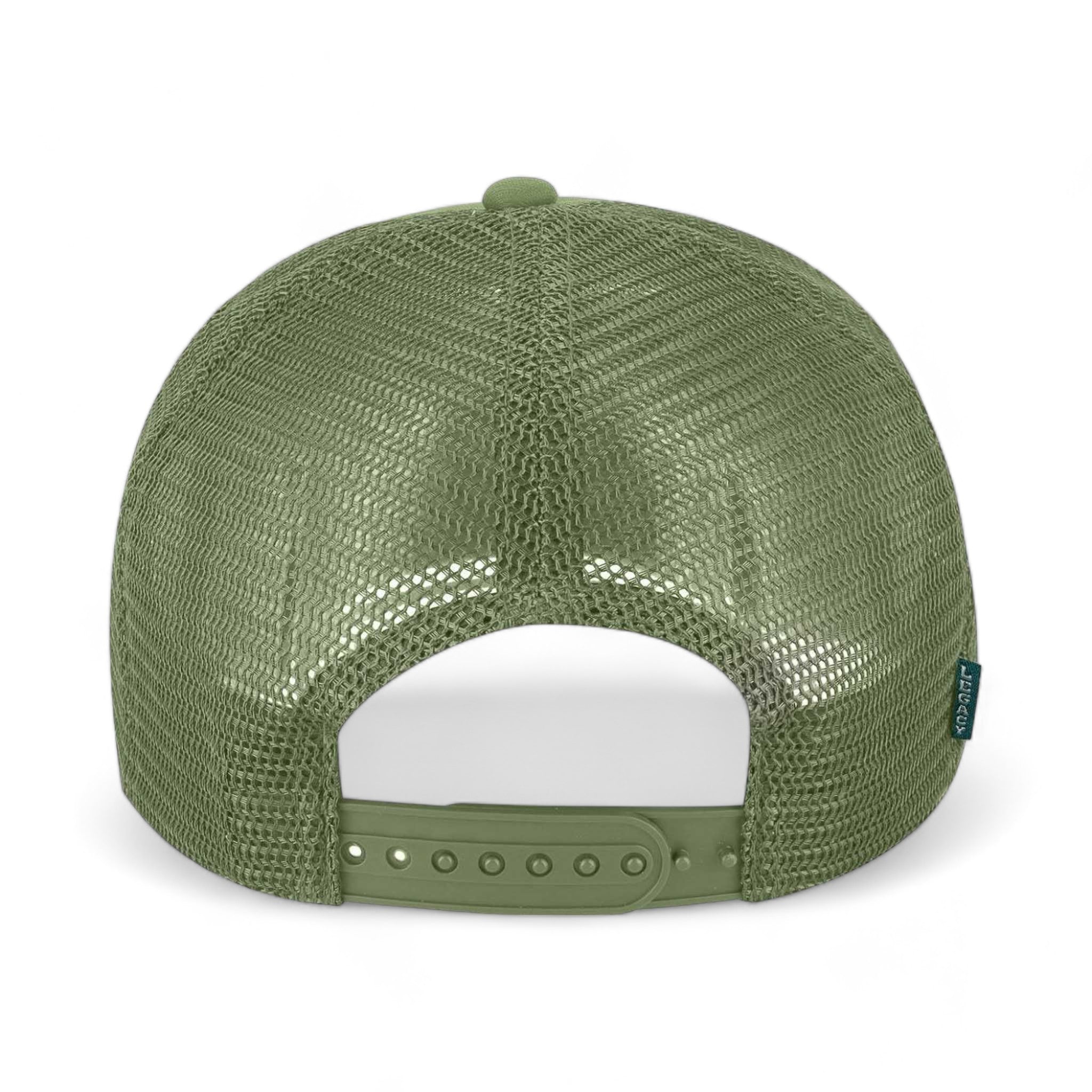 Back view of LEGACY LTA custom hat in light olive green
