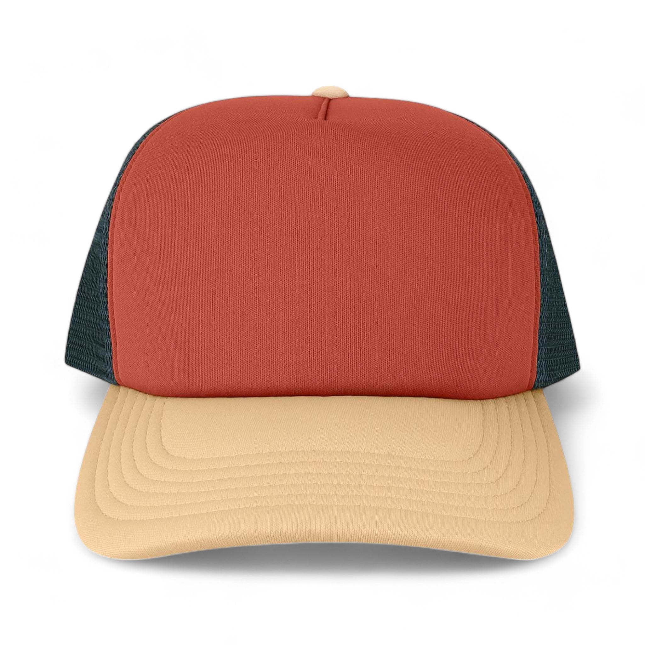 Front view of LEGACY LTA custom hat in sienna, wheat and navy