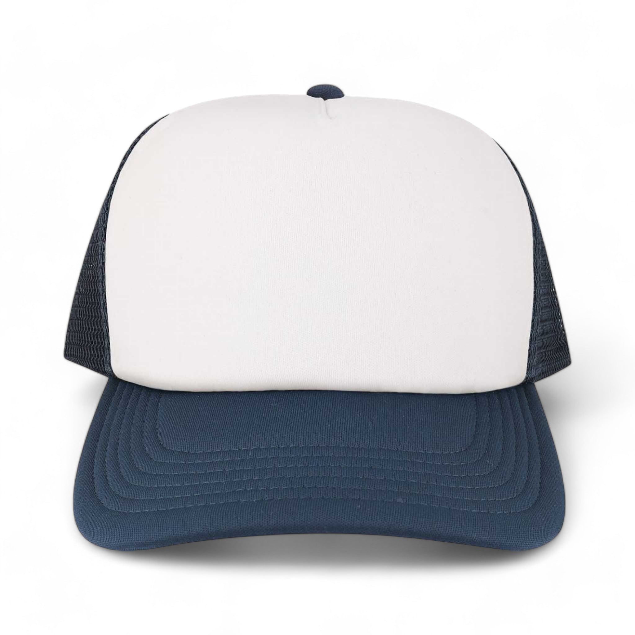 Front view of LEGACY LTA custom hat in white and navy