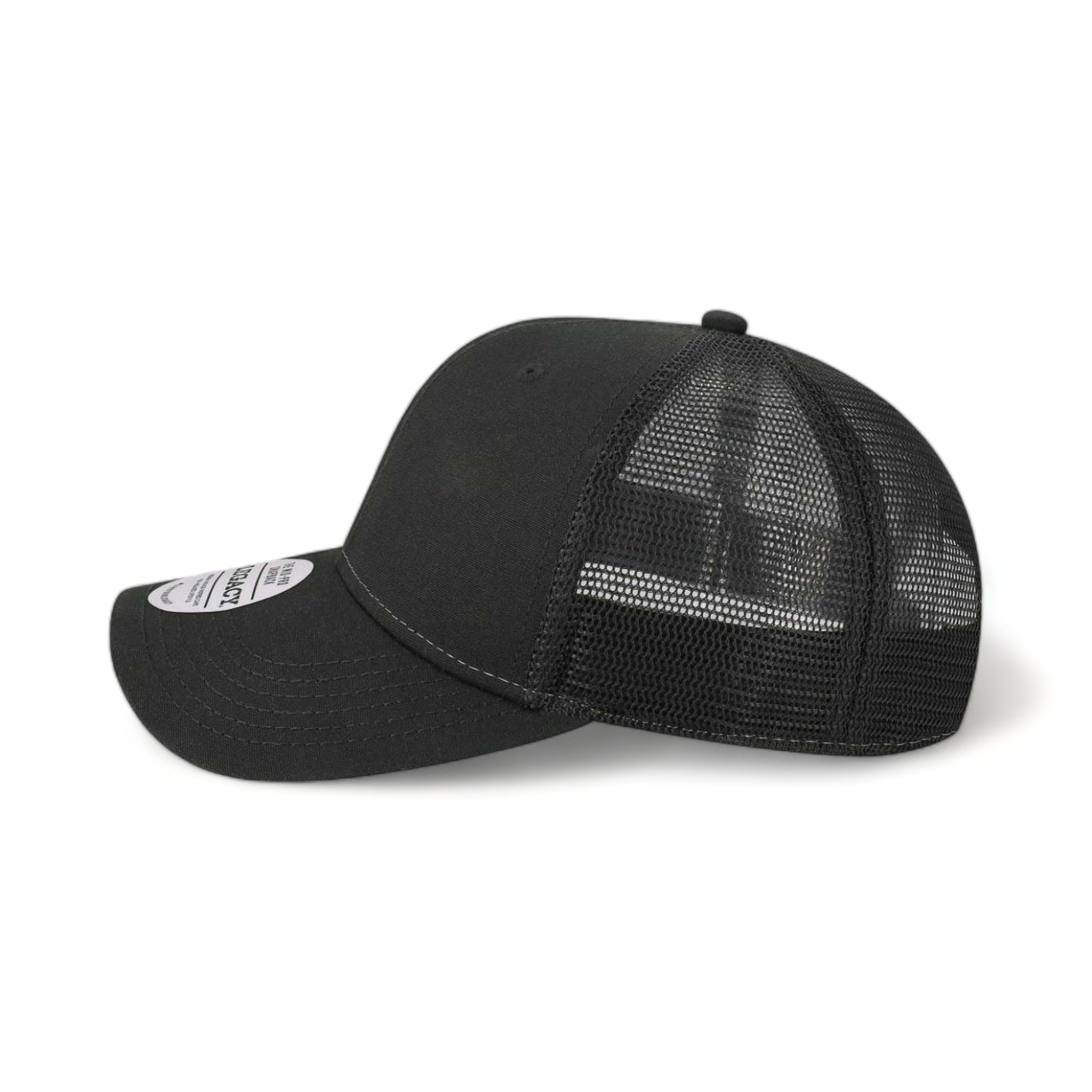 Side view of LEGACY MPS custom hat in black and black