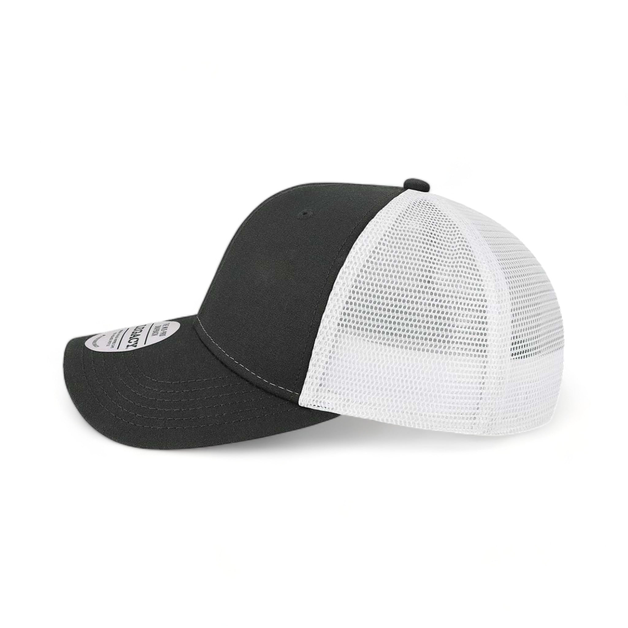 Side view of LEGACY MPS custom hat in black and white