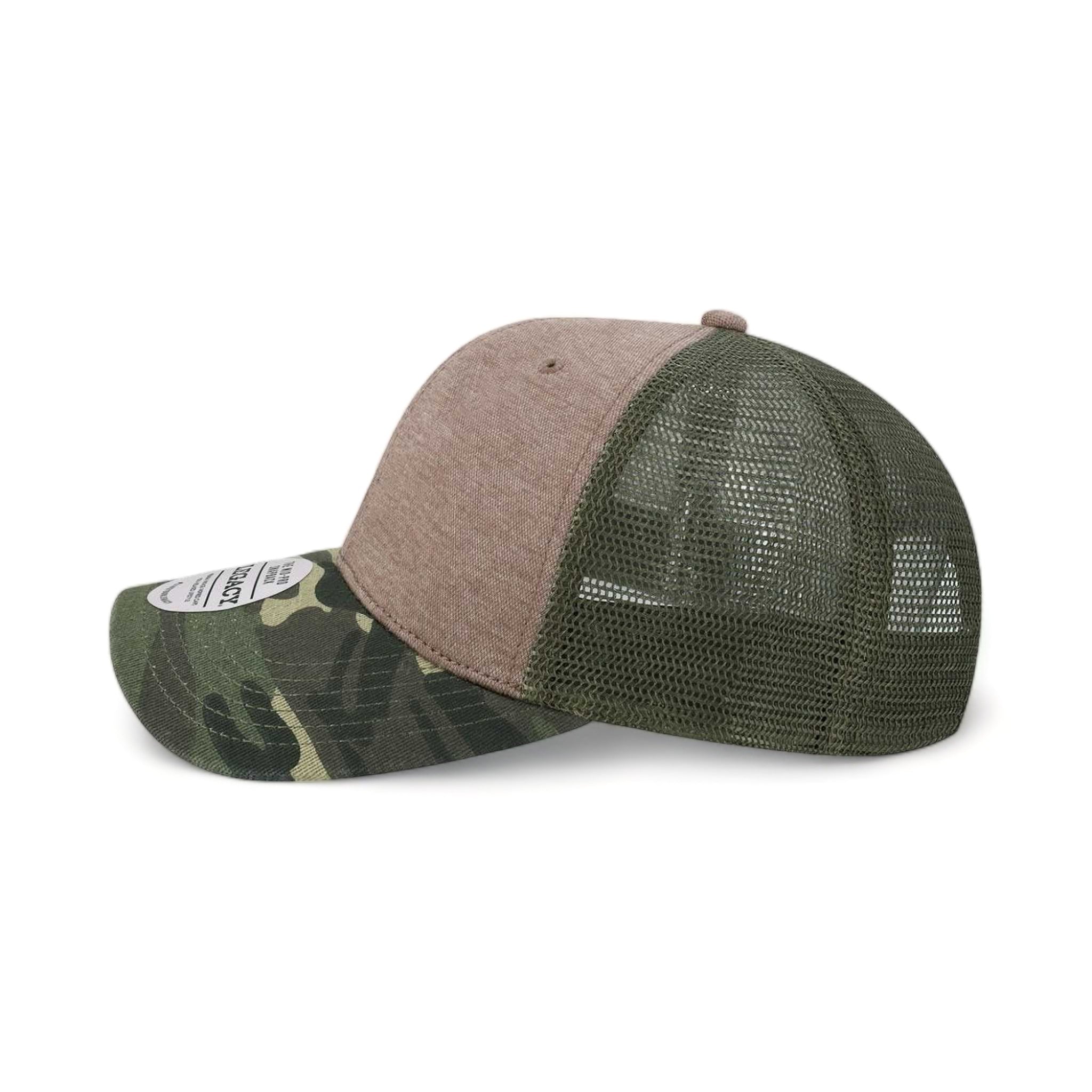 Side view of LEGACY MPS custom hat in brown and camo