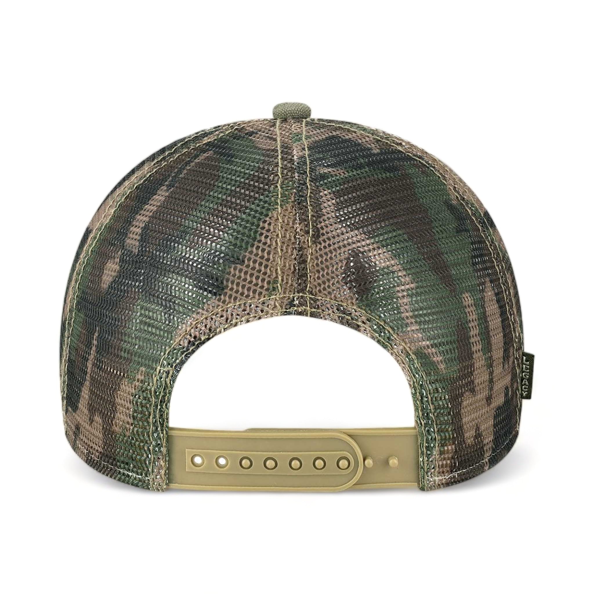Back view of LEGACY MPS custom hat in khaki, sage and camo mesh