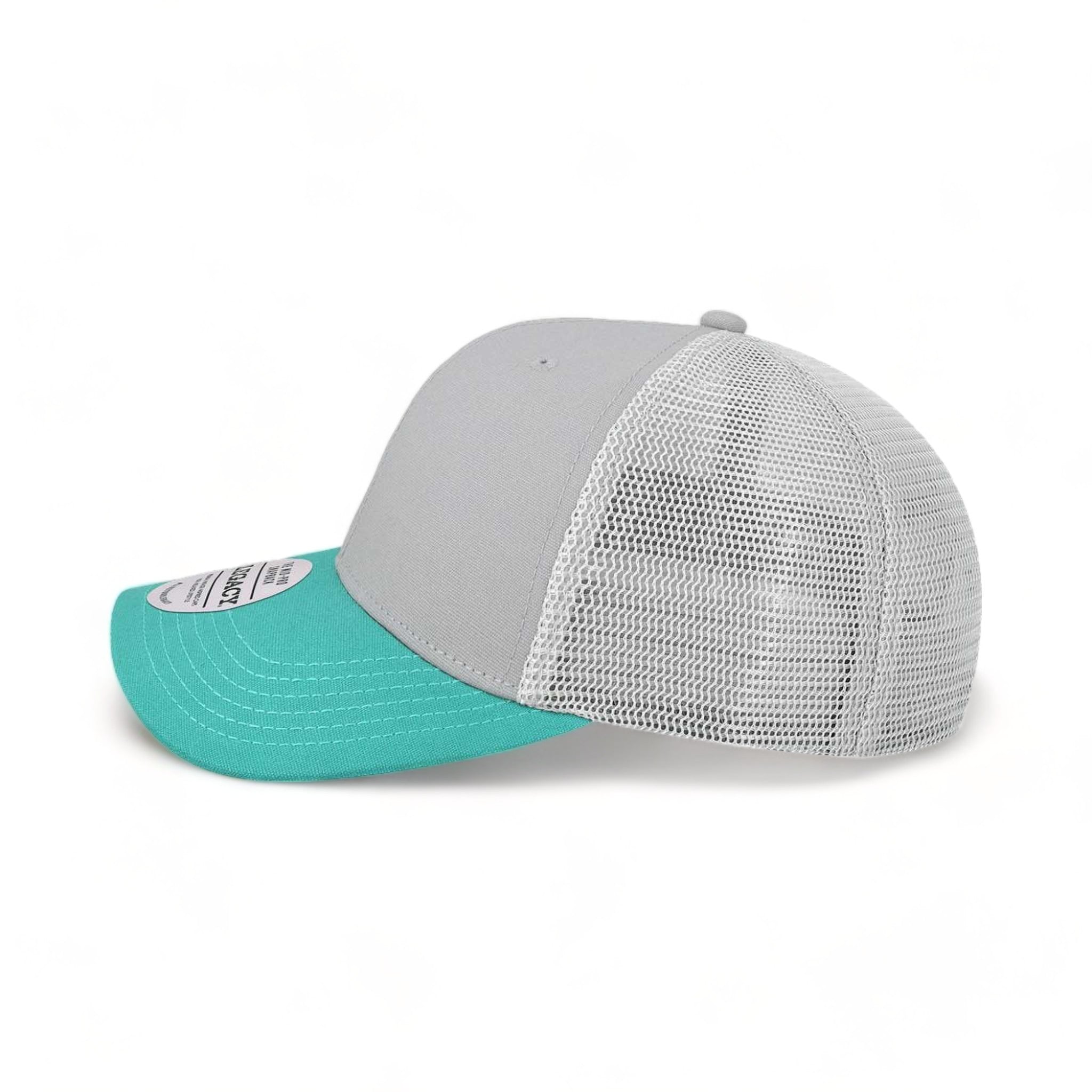 Side view of LEGACY MPS custom hat in light grey, seafoam and silver