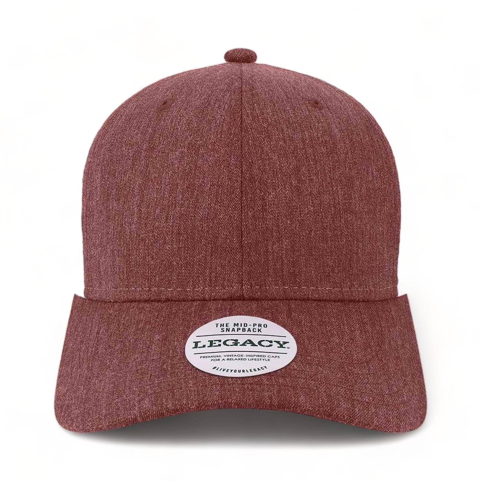 Front view of LEGACY MPS custom hat in mélange burgundy and white