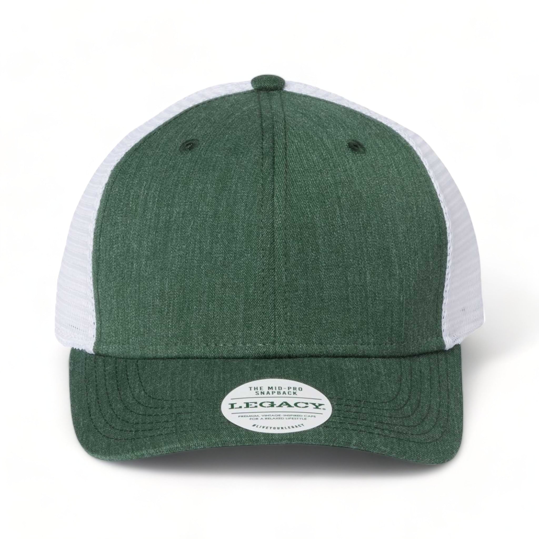 Front view of LEGACY MPS custom hat in mélange dark green and white