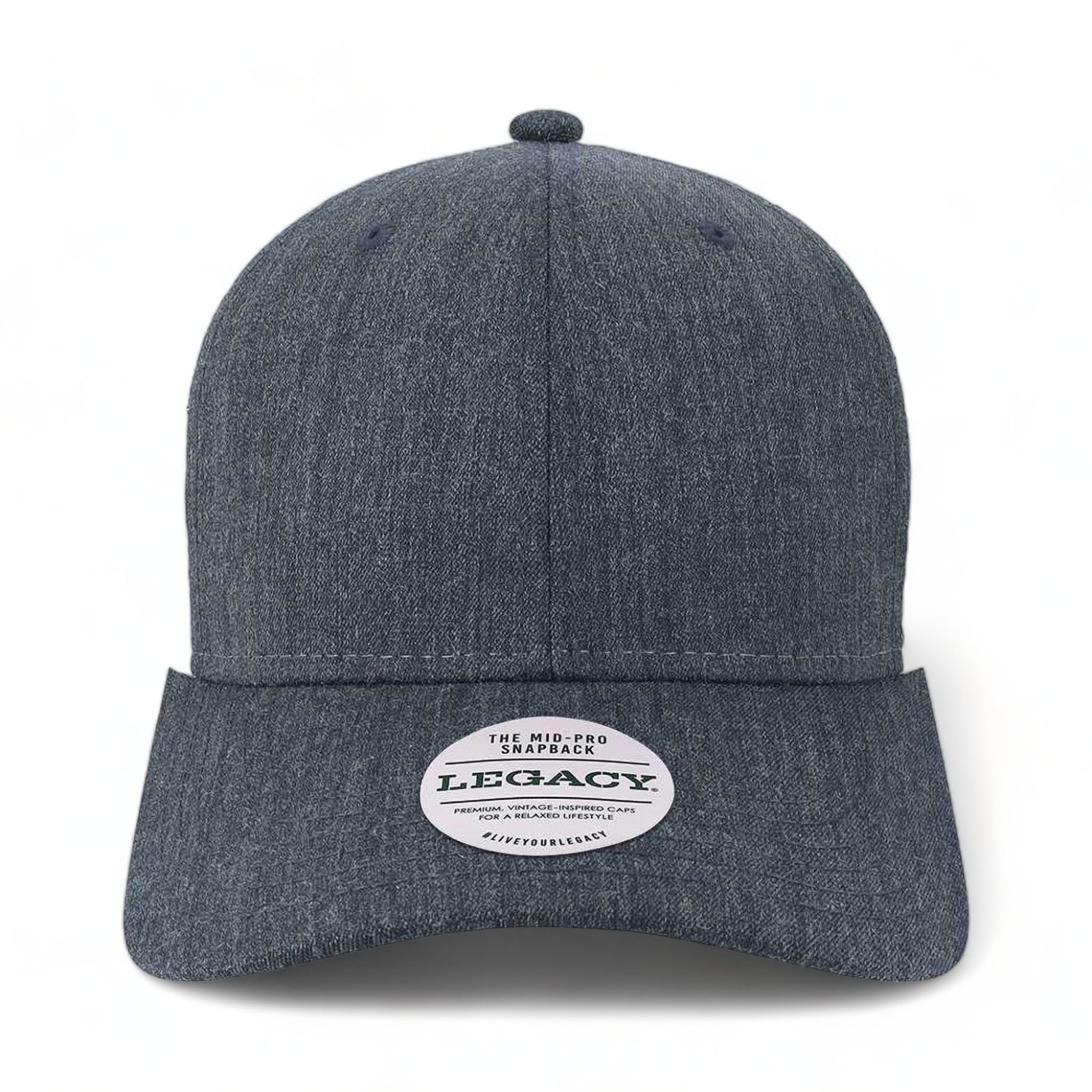 Front view of LEGACY MPS custom hat in mélange navy and white