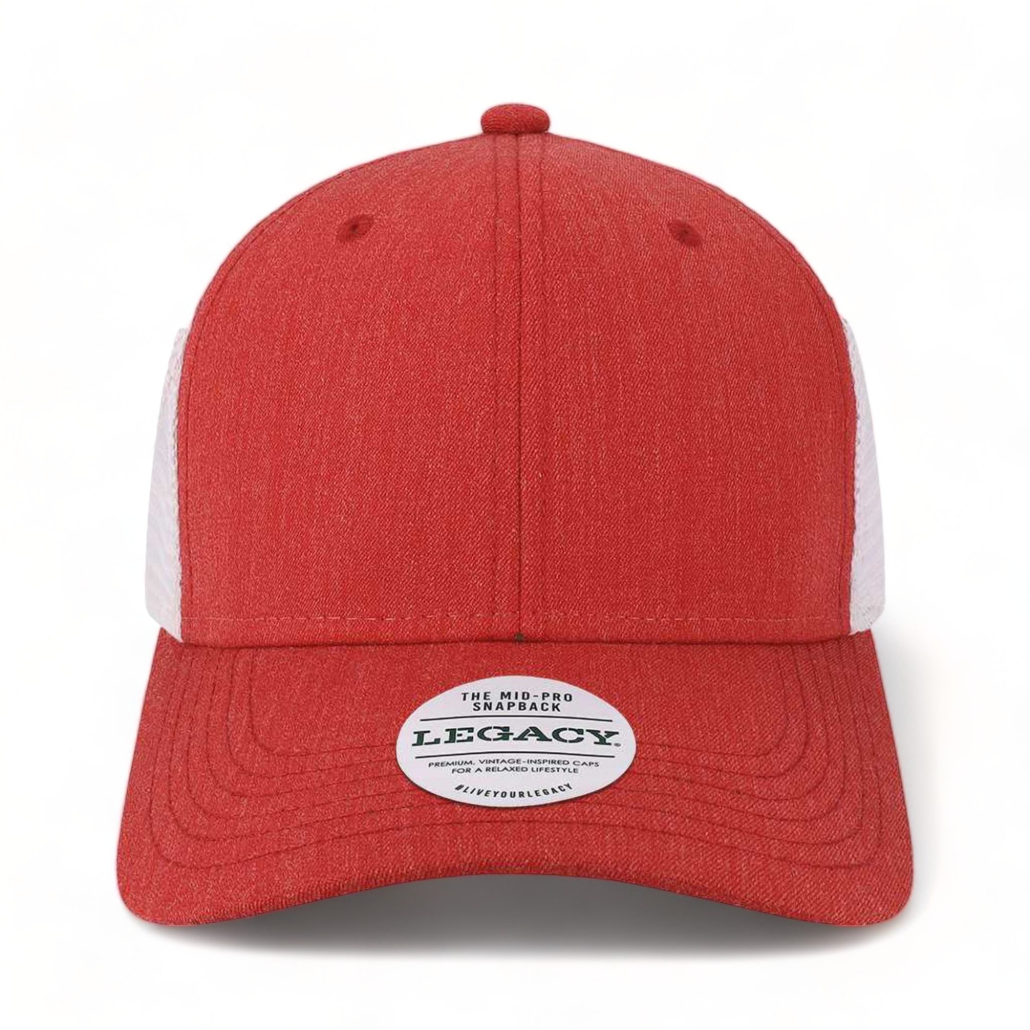 Front view of LEGACY MPS custom hat in mélange scarlet and white