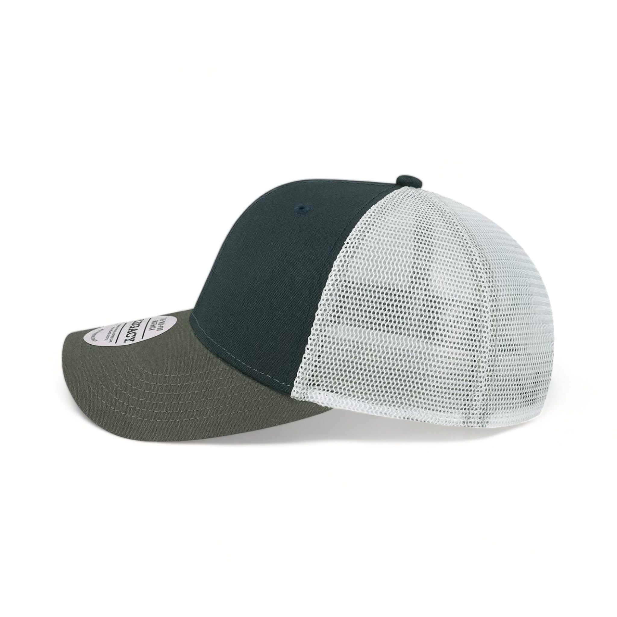 Side view of LEGACY MPS custom hat in navy, dark grey and silver