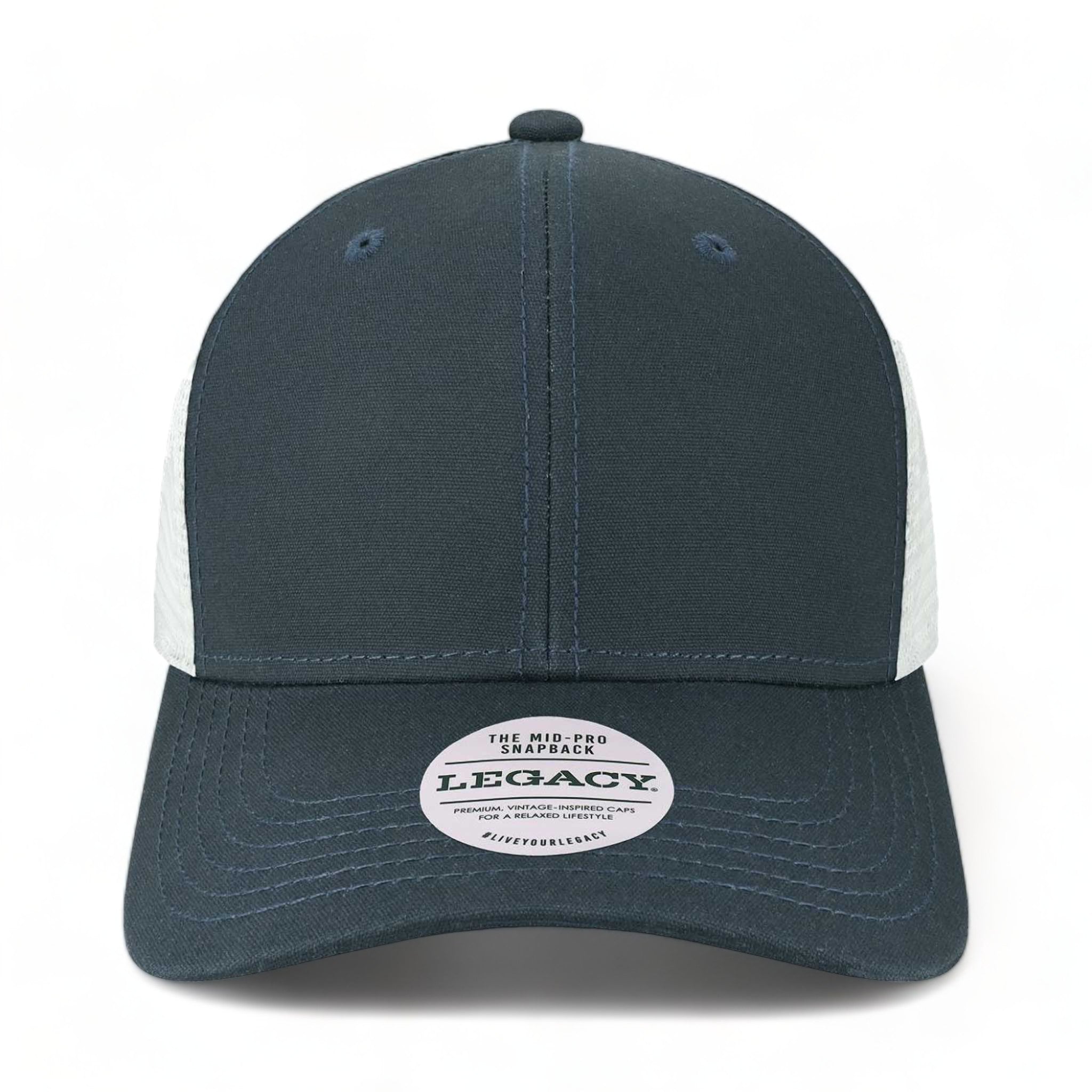 Front view of LEGACY MPS custom hat in navy and white