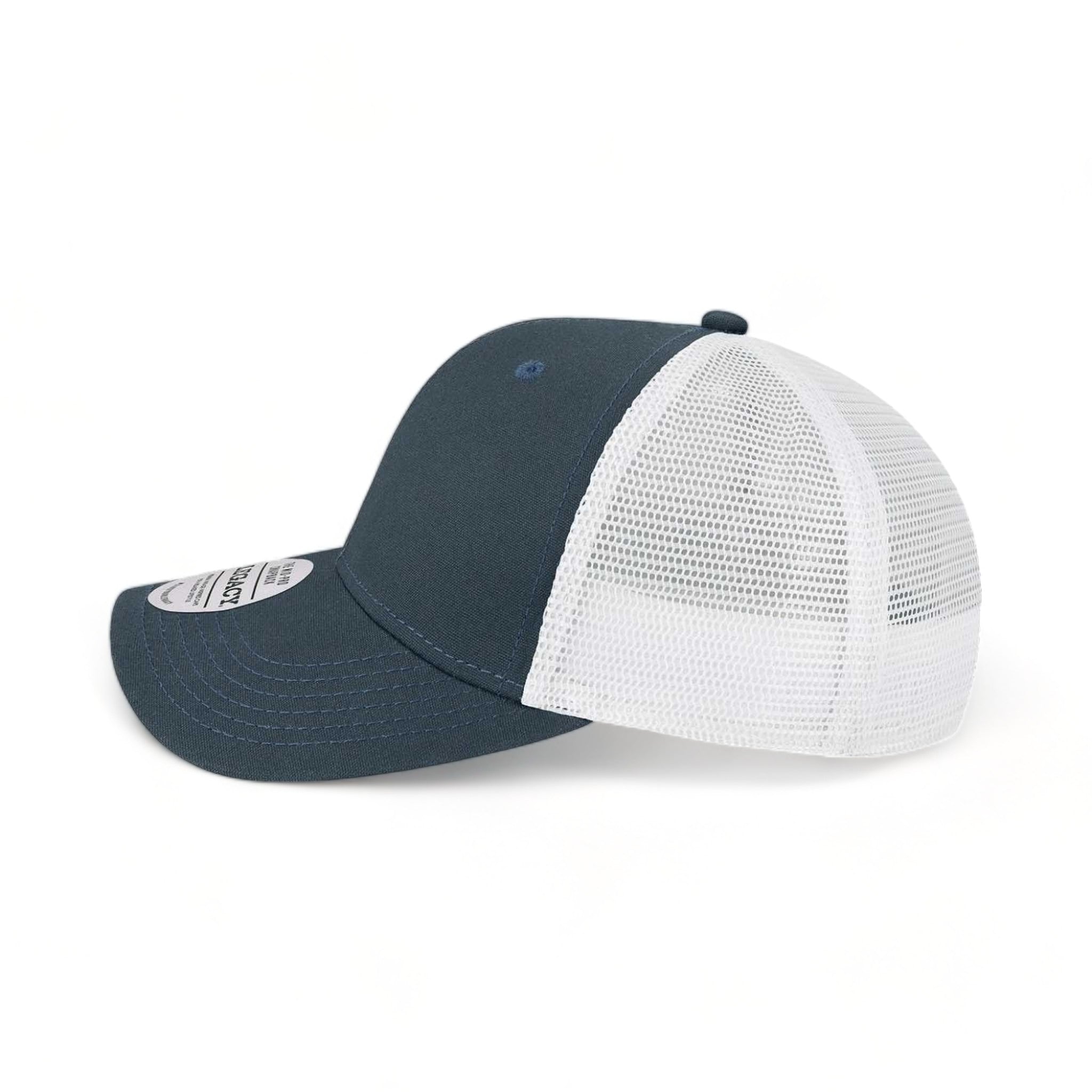 Side view of LEGACY MPS custom hat in navy and white