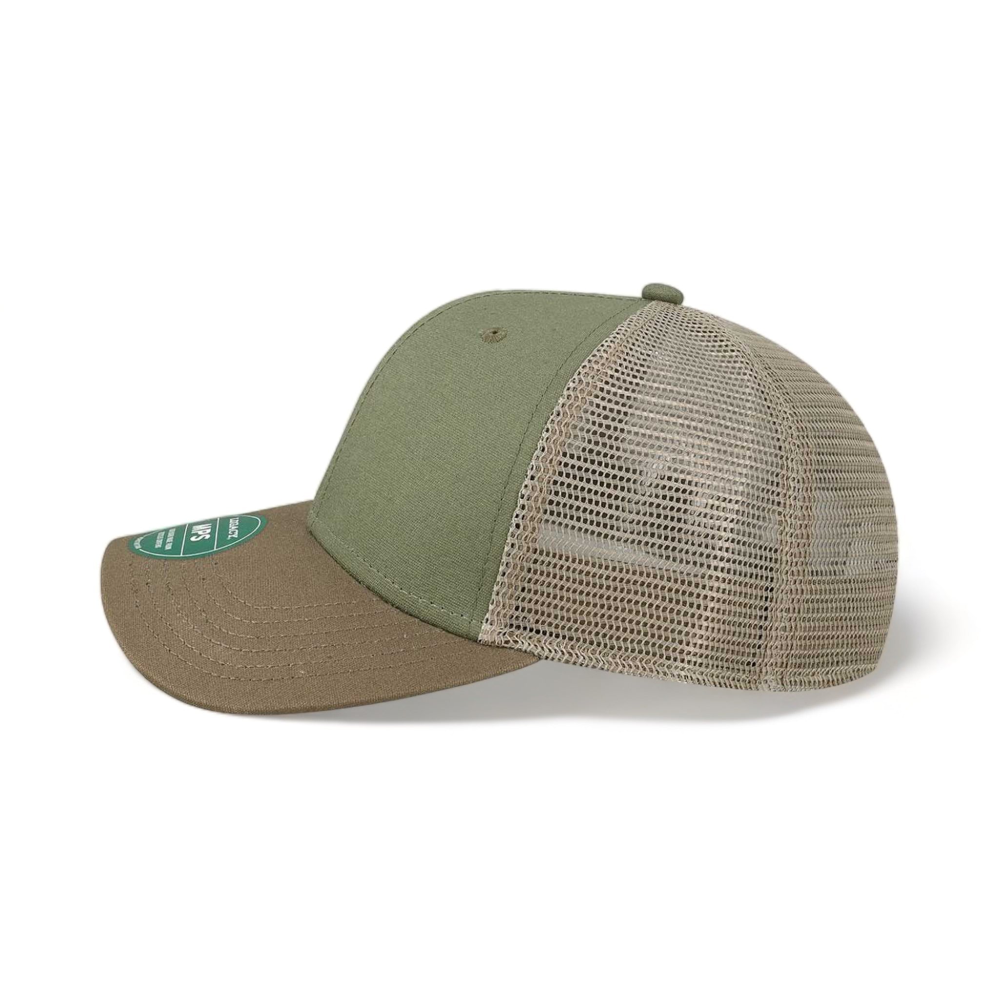 Side view of LEGACY MPS custom hat in olive, dark olive and dark khaki