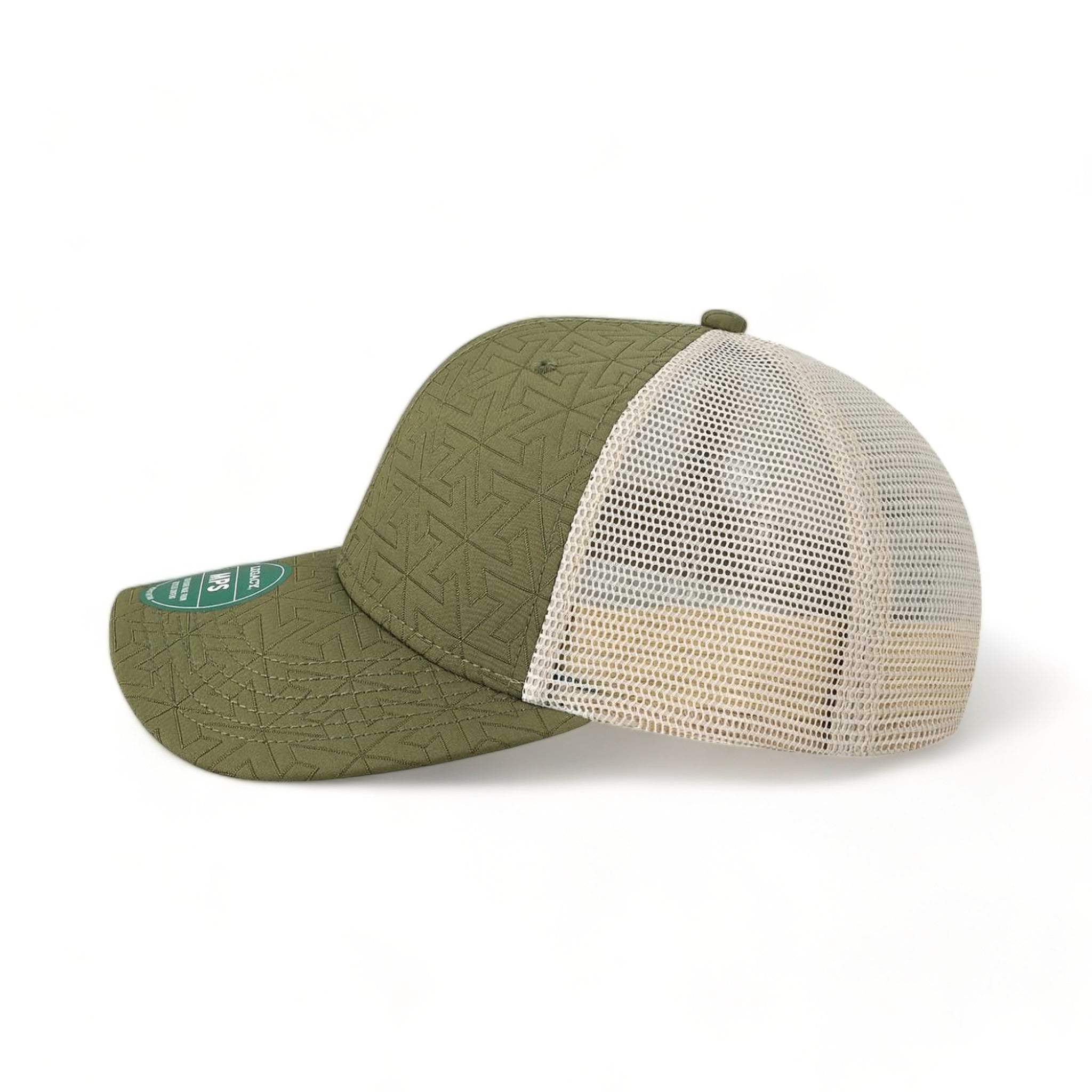 Side view of LEGACY MPS custom hat in olive z - quilted